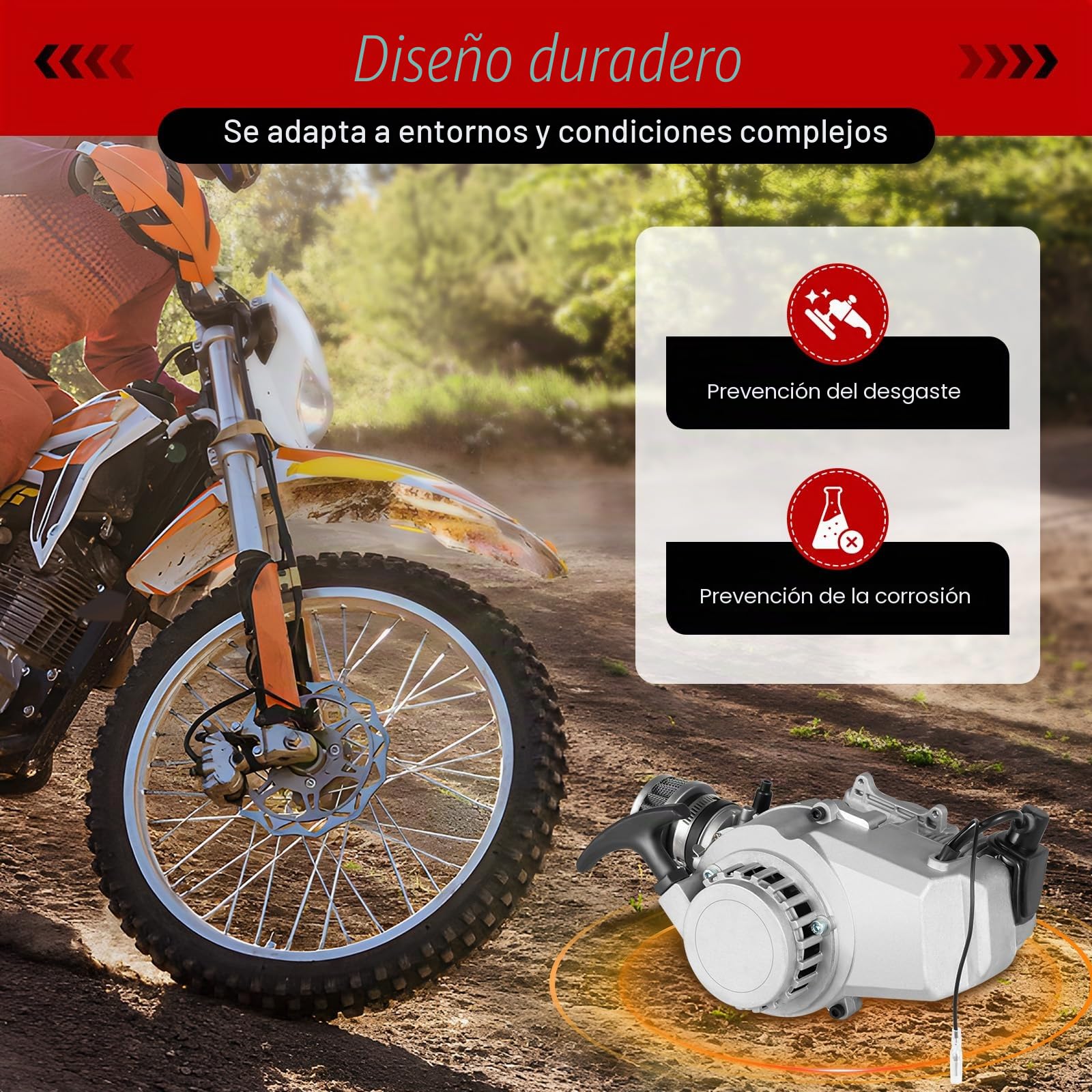 Motor Minimoto 49cc, 1,9 kW/7000rpm Minimoto Gasolina, 49,85cc Mini Moto Gasolina, 2 Tiempos Moto 49cc, 3CV Motor de Gasolina de 1,2 Litros, Capacidad de Carga de 180kg