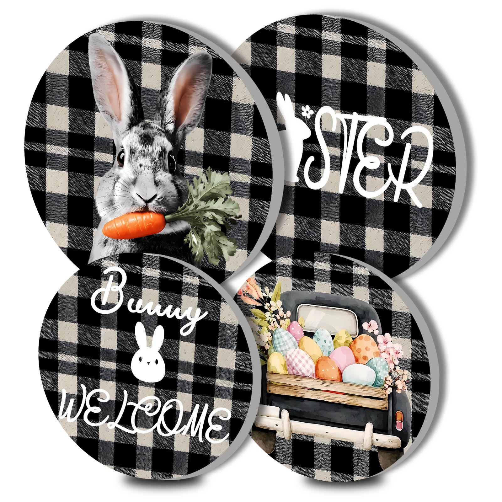 Easter Bunny Electric Stove Burner Covers,4 Pcs Eggs Car Round Stove Burner Covers，Holiday Gas Stove Burner Cover,8 Inch and 10 Inch Buffalo Plaid Metal Cooktop Home Decorative