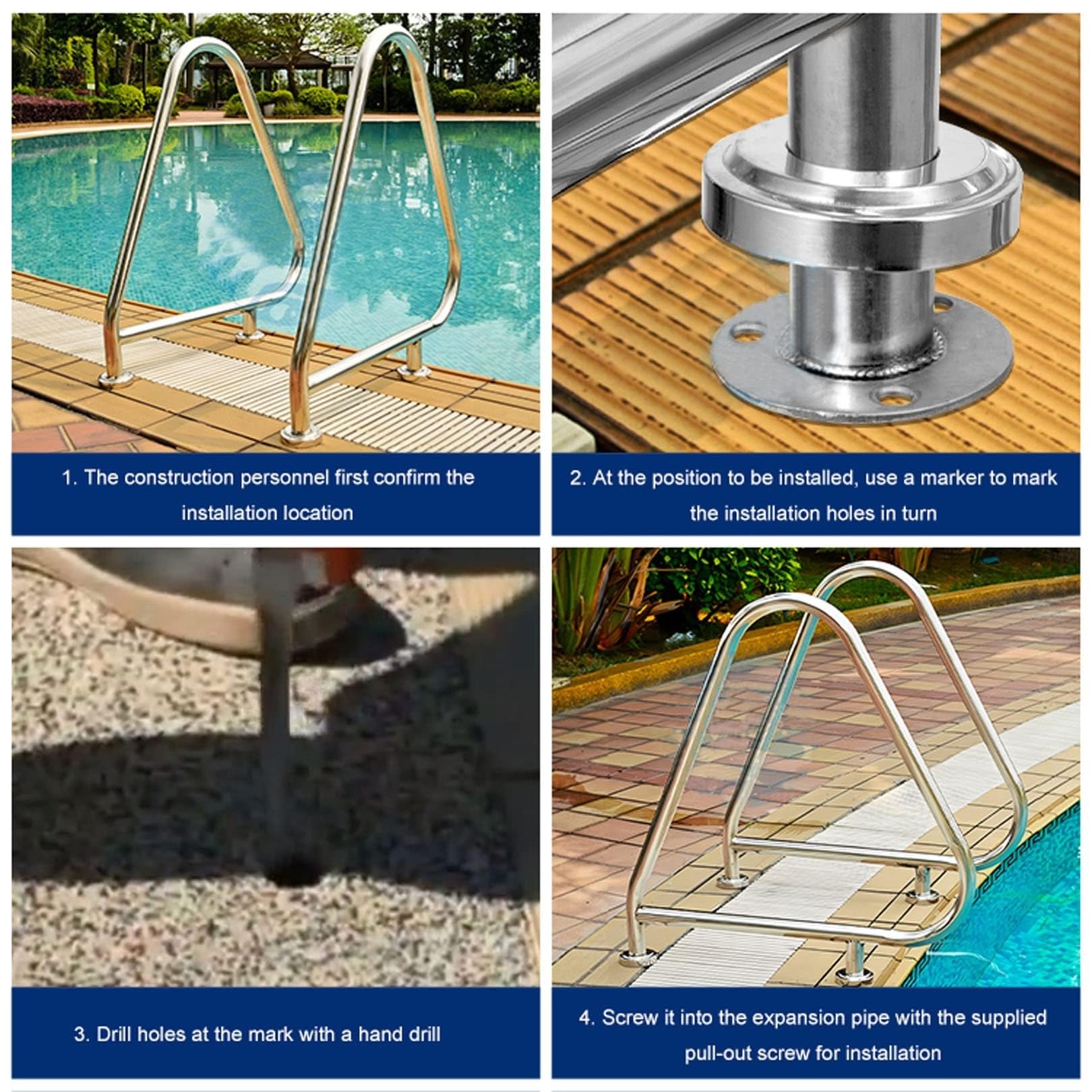 Barandilla For Piscina Barandilla For Piscina Humanizada De Acero Inoxidable 304, 2 Piezas, Kit Completo, Adecuado For Piscinas Interiores Y Exteriores, Spa, Parque Acuático ( Size : Thick 1.2 mm )