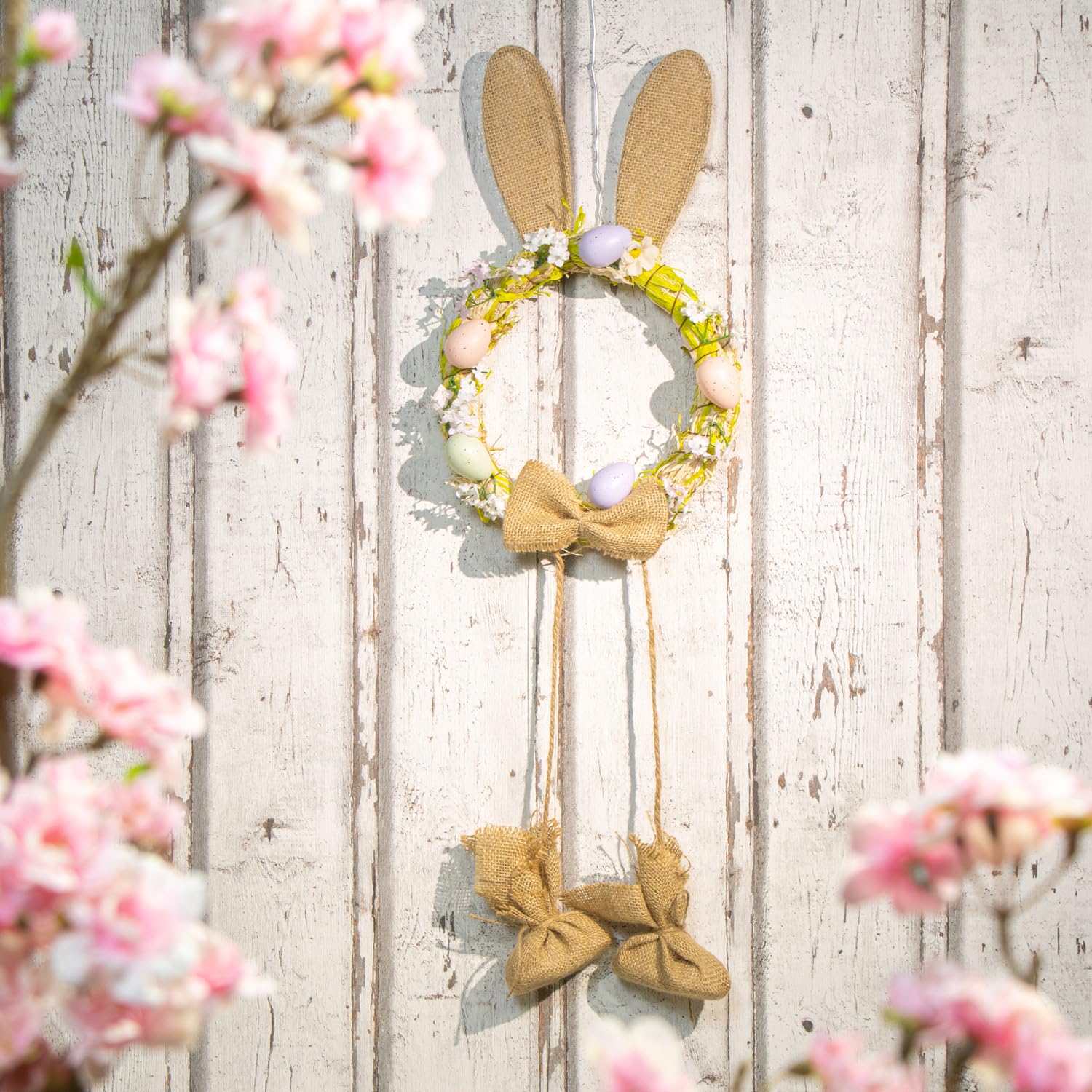 Ghirlanda Pasquale Con Coniglietto – 55x40 Cm, Decorazione Per Porta Interna/Esterna, In PVC E Peluche, Colori Vivaci