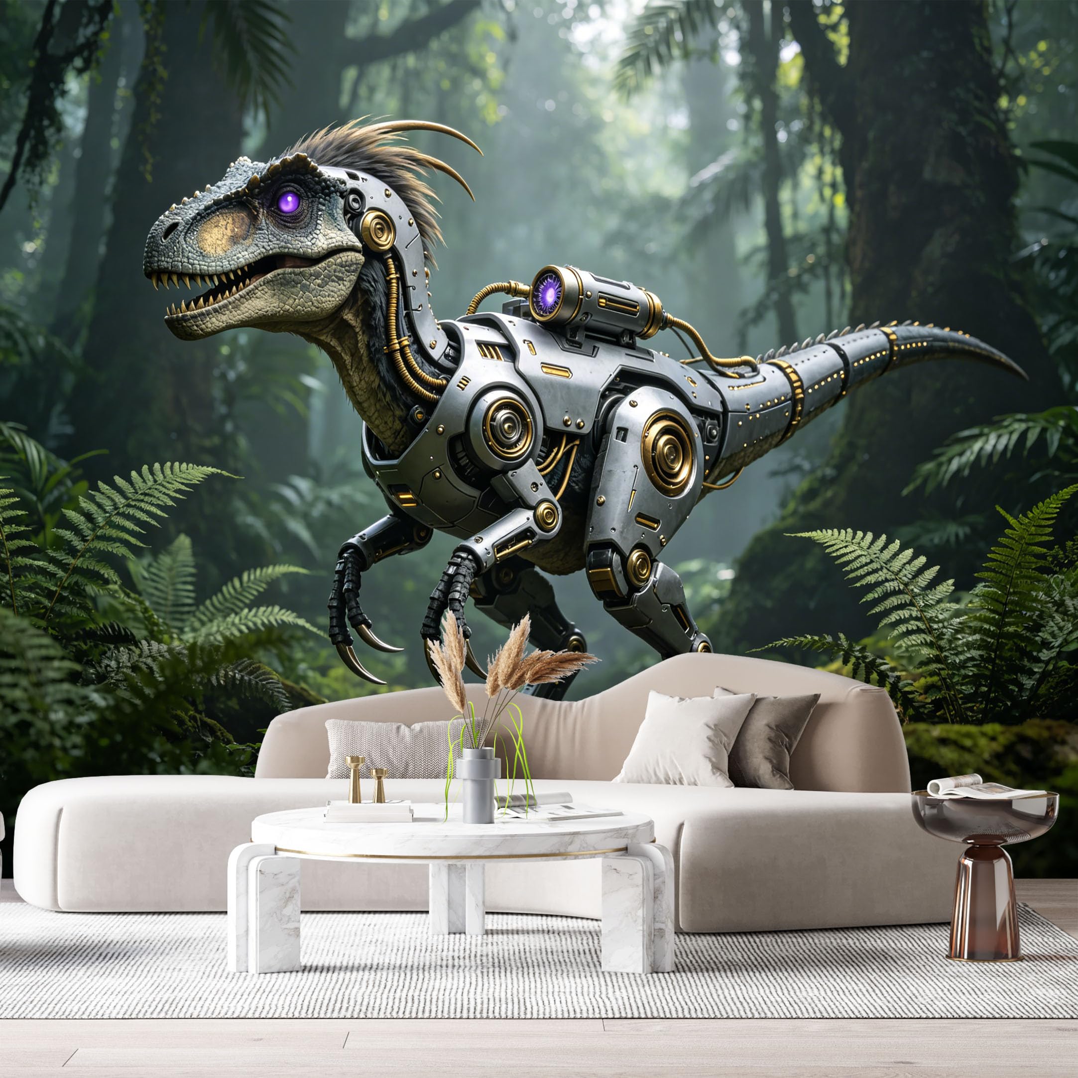 Custom Size Wall Mural Beast SciFi Robot Jungle Futuristic Metal Armor Mech Textured 3D SelfAdhesive Art Prints Removable Large Wallpaper Esports Room Game Room Studio