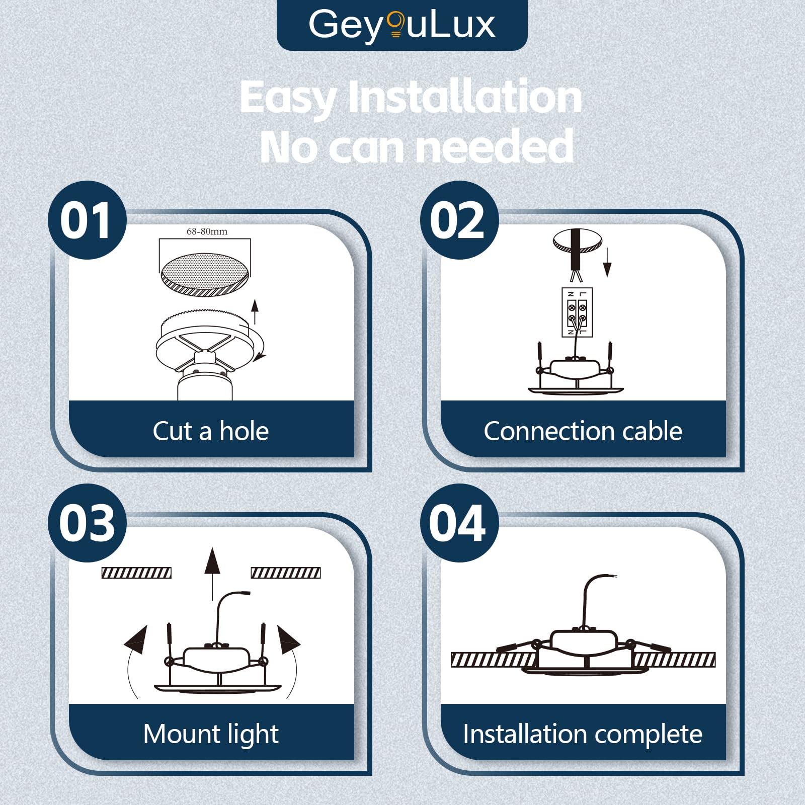 GeyouLux LED Einbaustrahler 230V Dimmbar 68-80mm 4.9W IP44 Ultra Flach 3000K/4000K/6000K 45° Schwenkbar 6er Set
