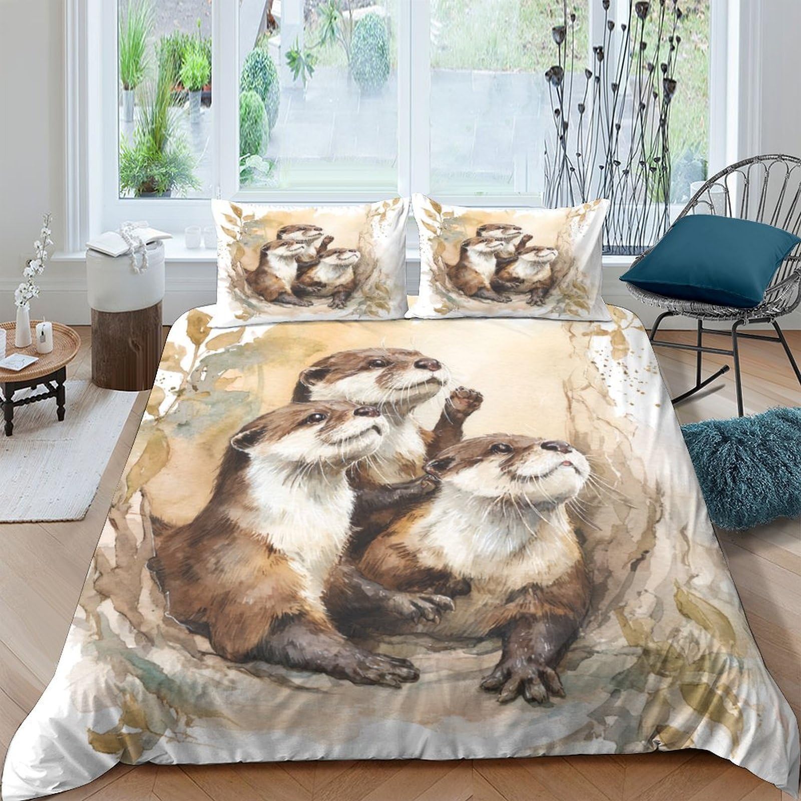 Ctjqhvkz Style-7 3D Printed Otter Family Fitted Sheet Microfiber Soft Brown Animal Mattress Cover For Bedroom Guest Room Easy Care Washable Single（135X200cm）