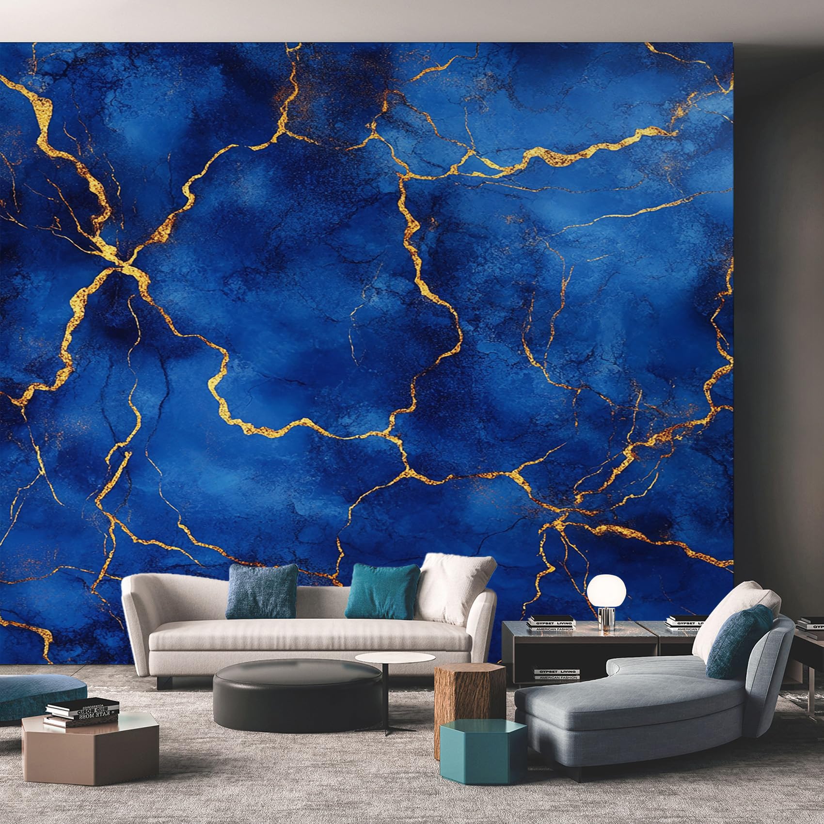 Dark Blue Mural Wallpaper, Marble Granite Wallpaper for Bedroom, Living Room, TV Backdrop, Office, Hotel Wall Background Decoration Non-Woven Wall Paper 100 X 70 cm (WxH) ao25