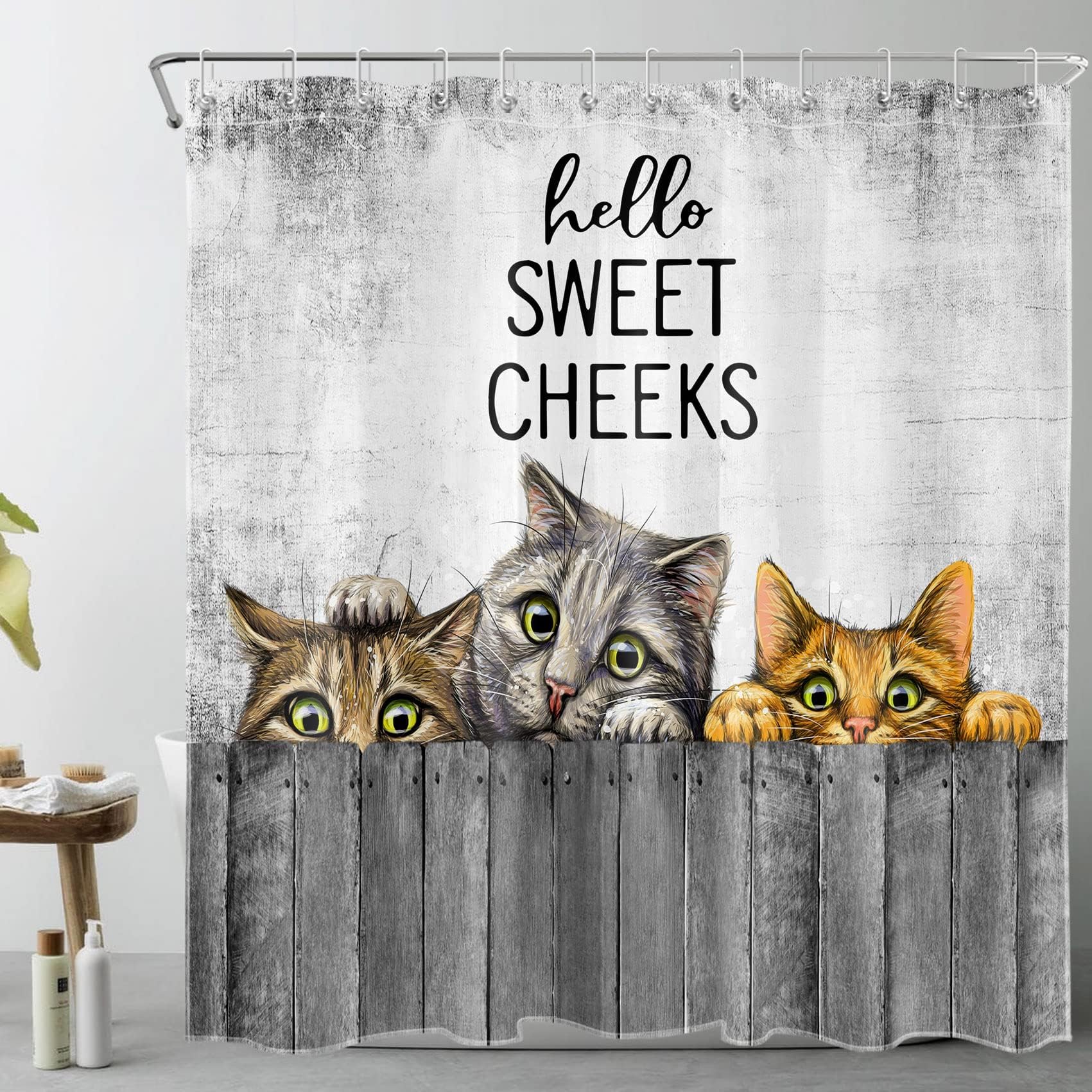 Cute Cat Shower Curtain Sets,Funny Hipster Animals Pattern