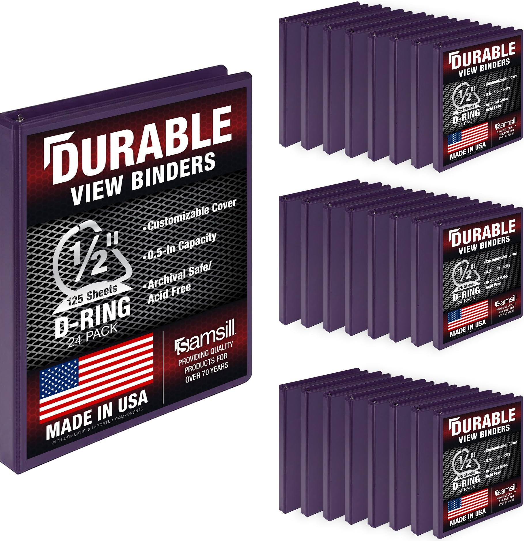 Samsill Durable 0.5 Inch Binder, D Ring Binder, Customizable Clear View Cover, White, 24 Pack, Each Holds 125 Pages