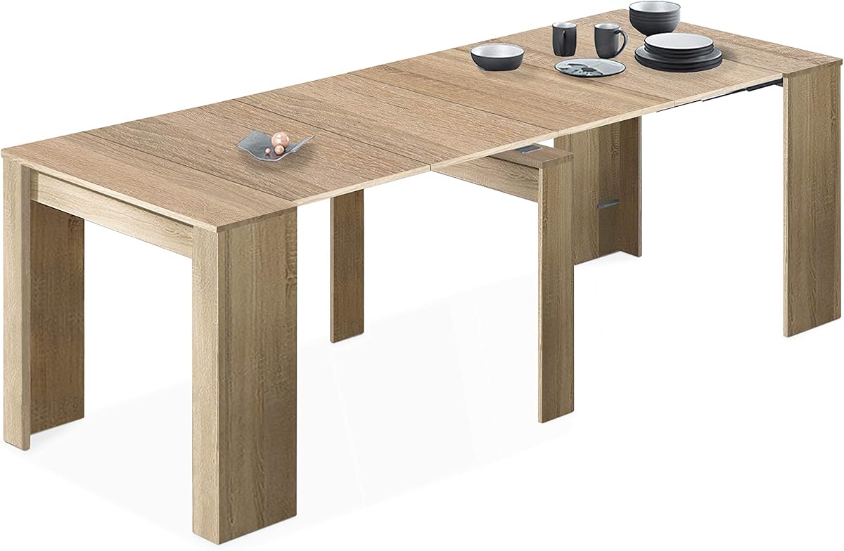 Habitdesign Table de salle à manger, console extensible pour salon, entrée ou cuisine, finition chêne canadien, dimensions : 50-235 x 90 x 78 cm (l x P x H).