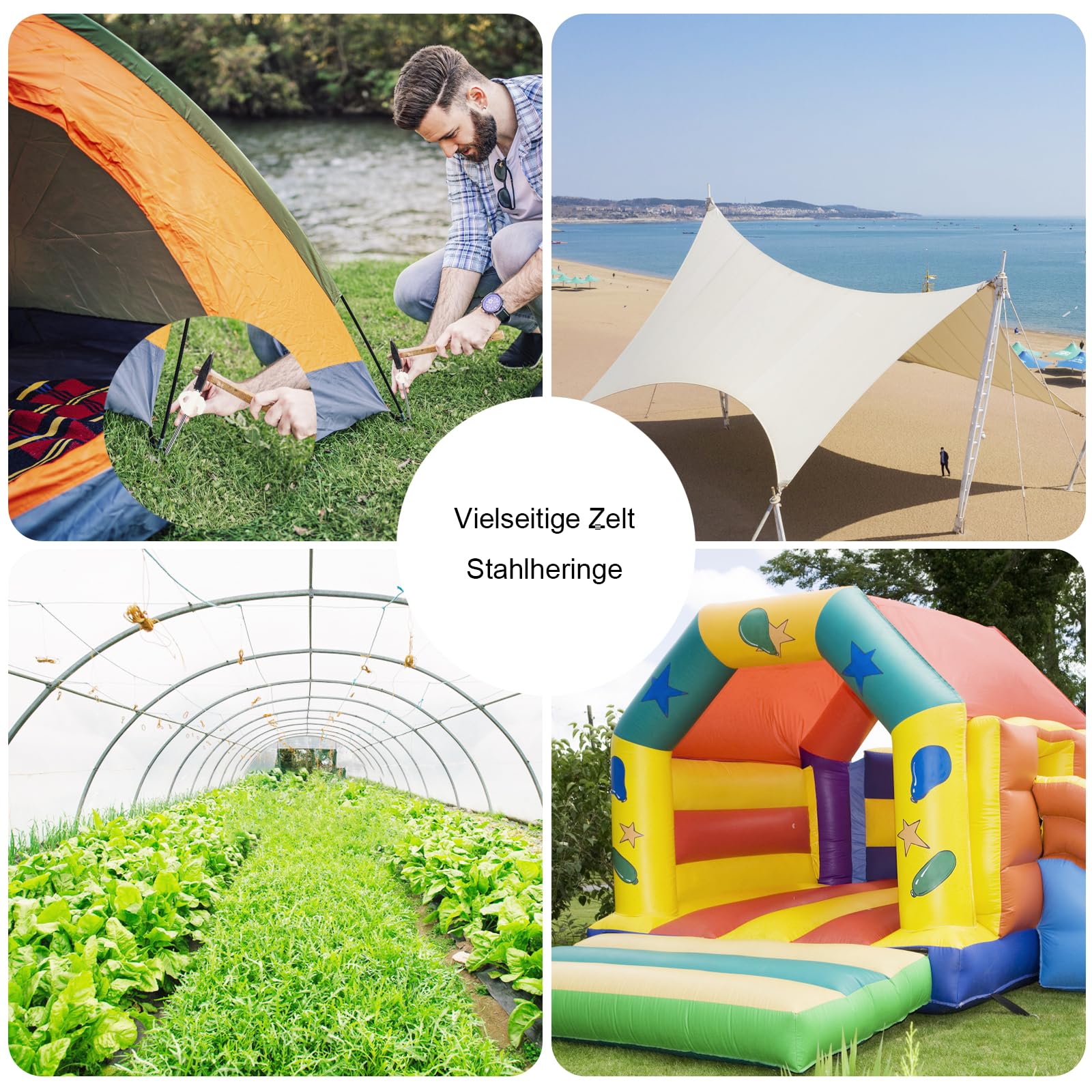 16 STK Zeltheringe Erdnagel Camping Heringe Erdnägel Stabil Zelt heringe 20cm Stahl Zelthering Sand Felsbodenheringe Langen Befestigung Zelten Zubehör Befestigungshaken für Outdoor Harten Boden Zelt Sport & Freizeit