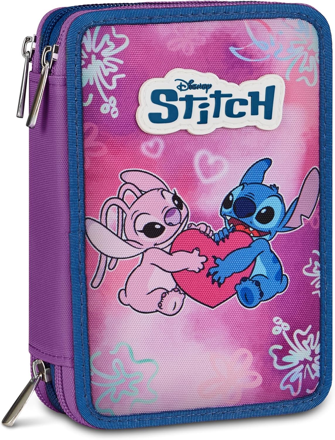 Set Scuola 2 Pezzi Per Stitch Seven Fan Zaino Scuola Elementare Bambina + Astuccio 3 Scomparti Completo (44 Accessori) - School Pack Bambini