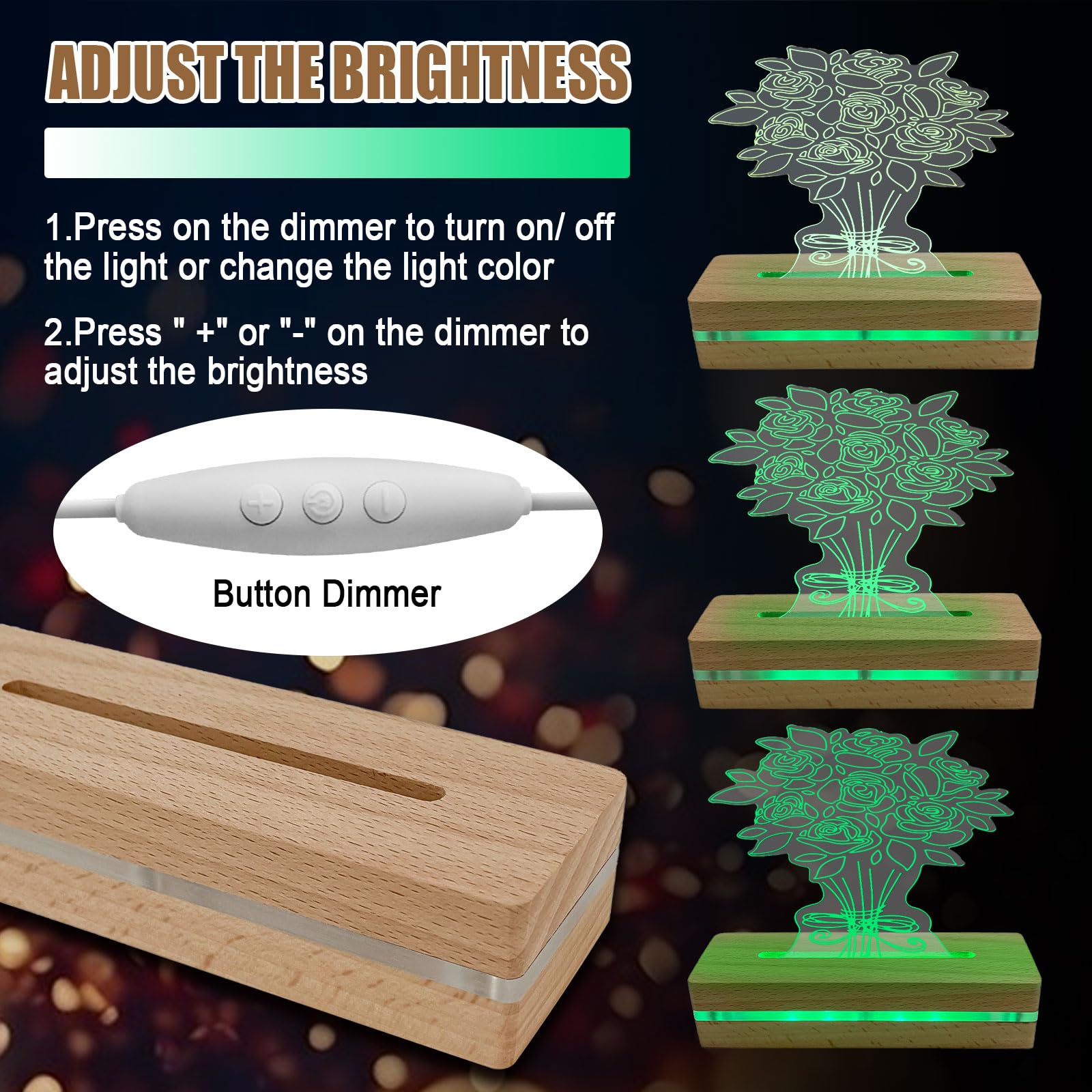 LED Lichter Display Basis, 2 Stück Rechteckiger 15 cm Holz Display Ständer, LED Leuchten Display Sockel Holzaufsteller für 5 mm Acrylglas Spaneel Tischdisplay (mehrfarbiges Licht)