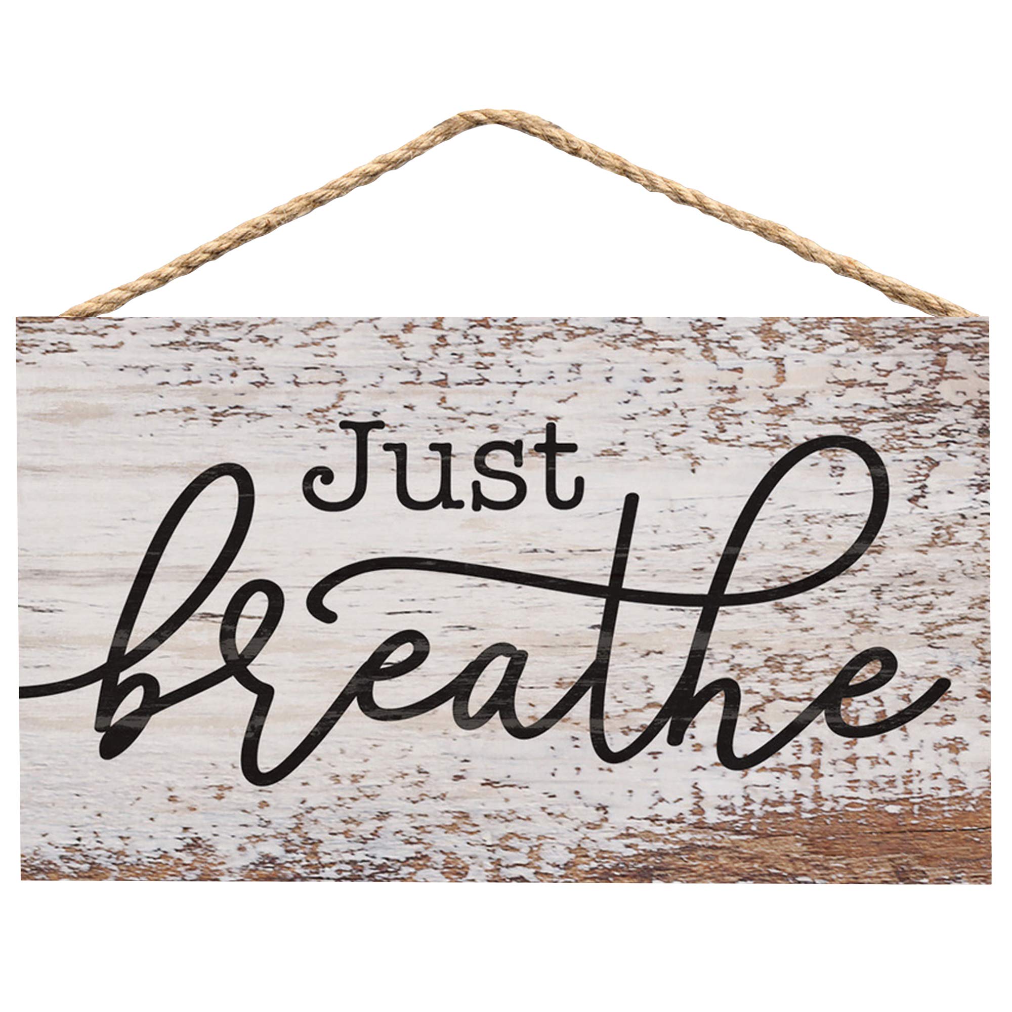 Just Breathe Whitewash 6 x 3.5 Wood Mini Wall Hanging Plaque Sign