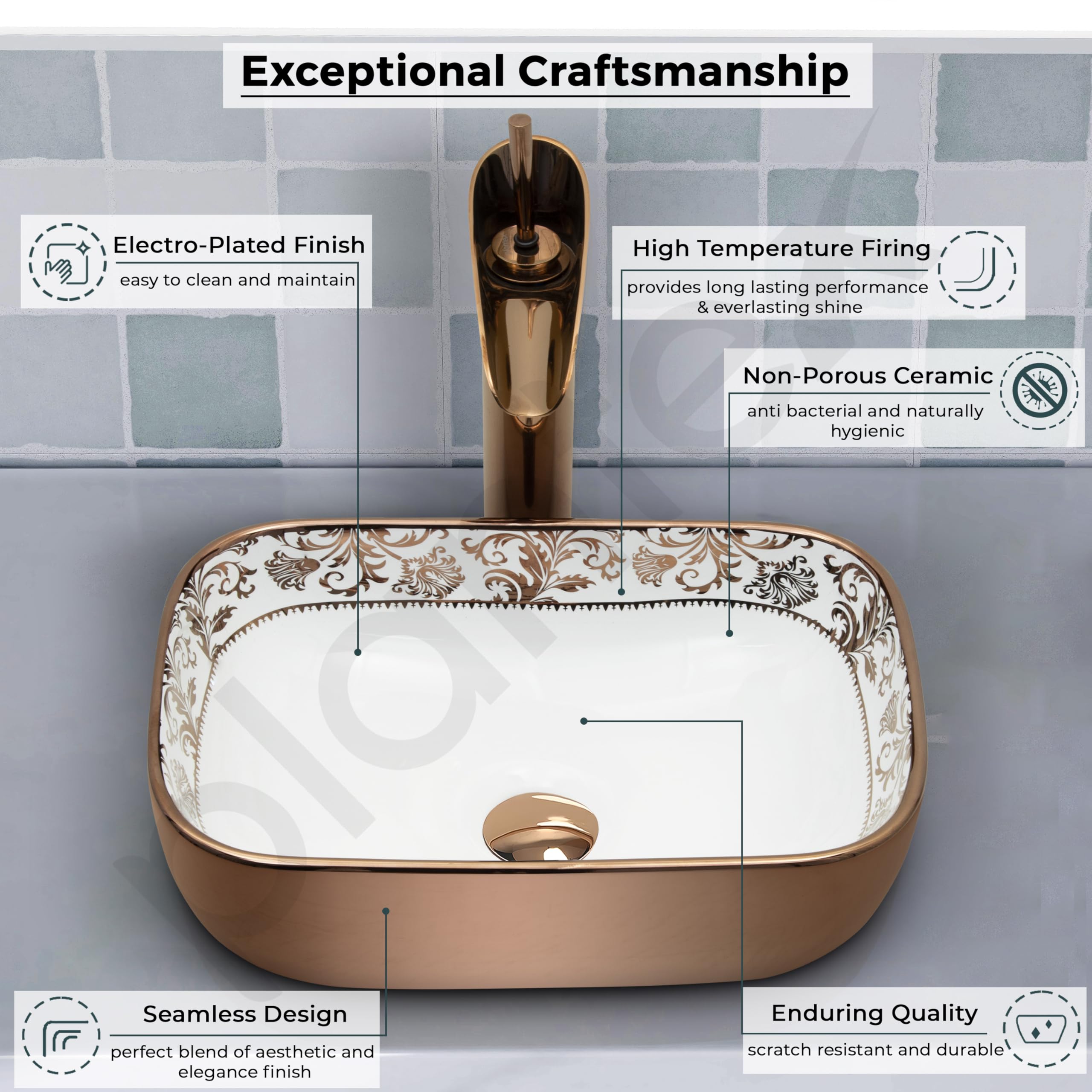 Plantex Ceramic Basin for Bathroom/Table Top Ceramic Wash Basin/Washbasin for Bathroom (14 x 10 x 5 Inch) 1