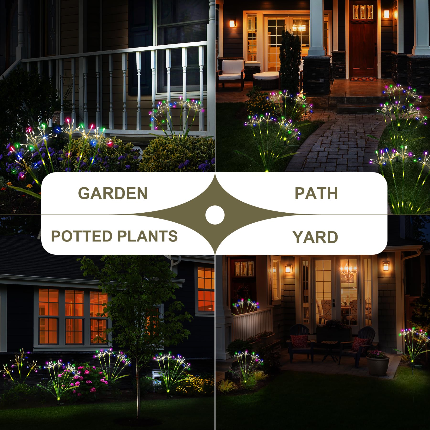 Gartendekoration, Außenleuchten, Solar-Gartenleuchten für Weihnachten im Freien, Feenfeuerwerk, dekorativ, solarbetriebene Dekoration für Hof, Weg, Blumenbeet, Pflanzgefäß, Balkon, Terrasse