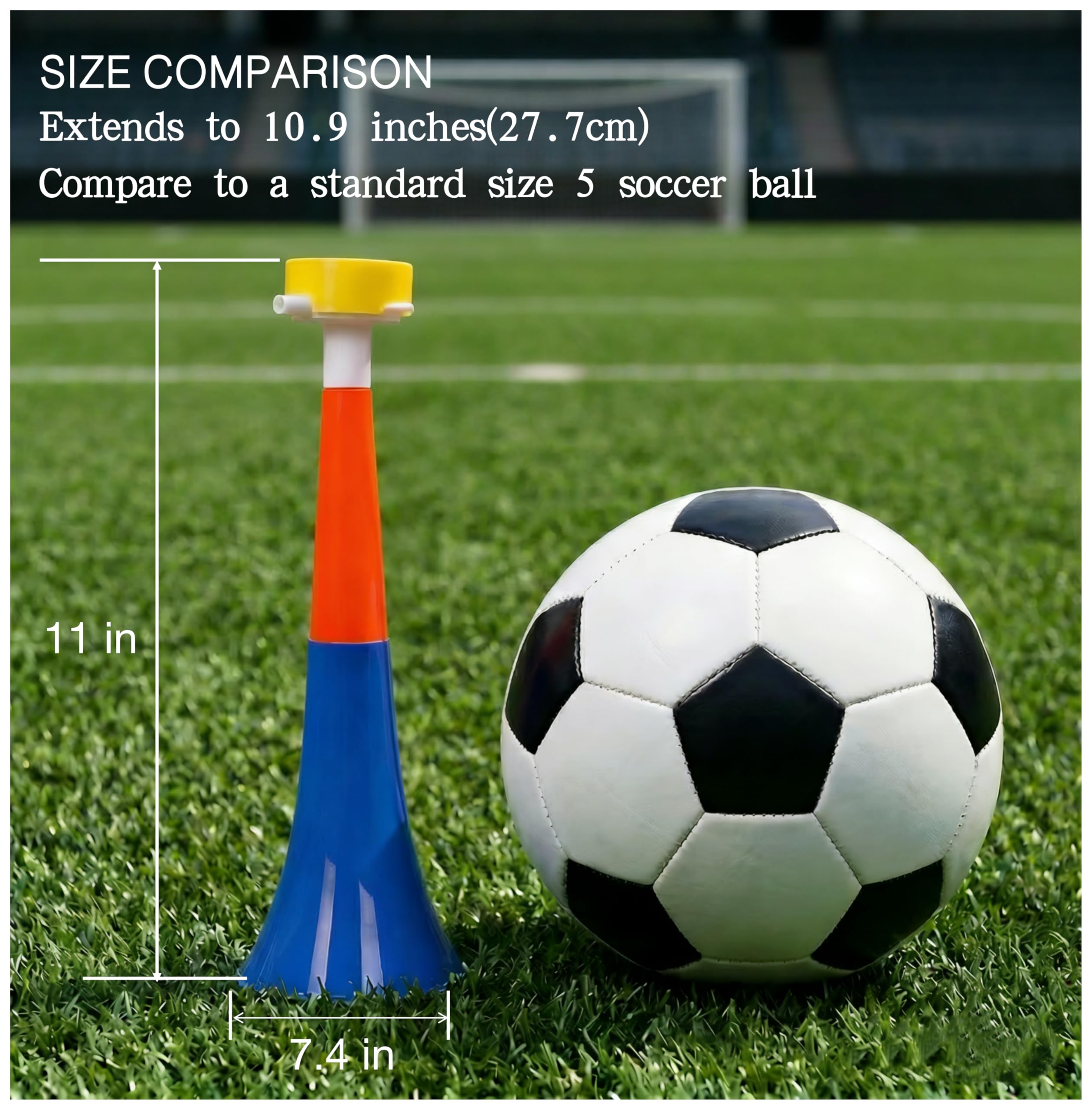 Lot de 6 klaxons de stade extensibles Vuvuzela, 27,9 cm, grand fabricant de bruit pour ventilateurs, klaxon de soufflage en plastique pour hayon, fournitures de fête et accessoires