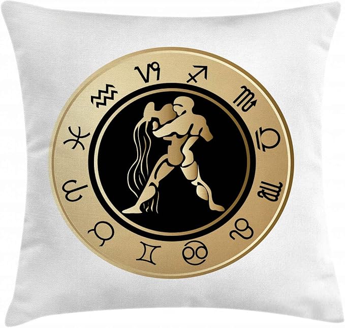 Ambesonne Zodiac Aquarius Throw Pillow Cushion Cover, Horoscope Chart with 12 Signs Planets Sun Moon, Decorative Square Accent Pillow Case, 36