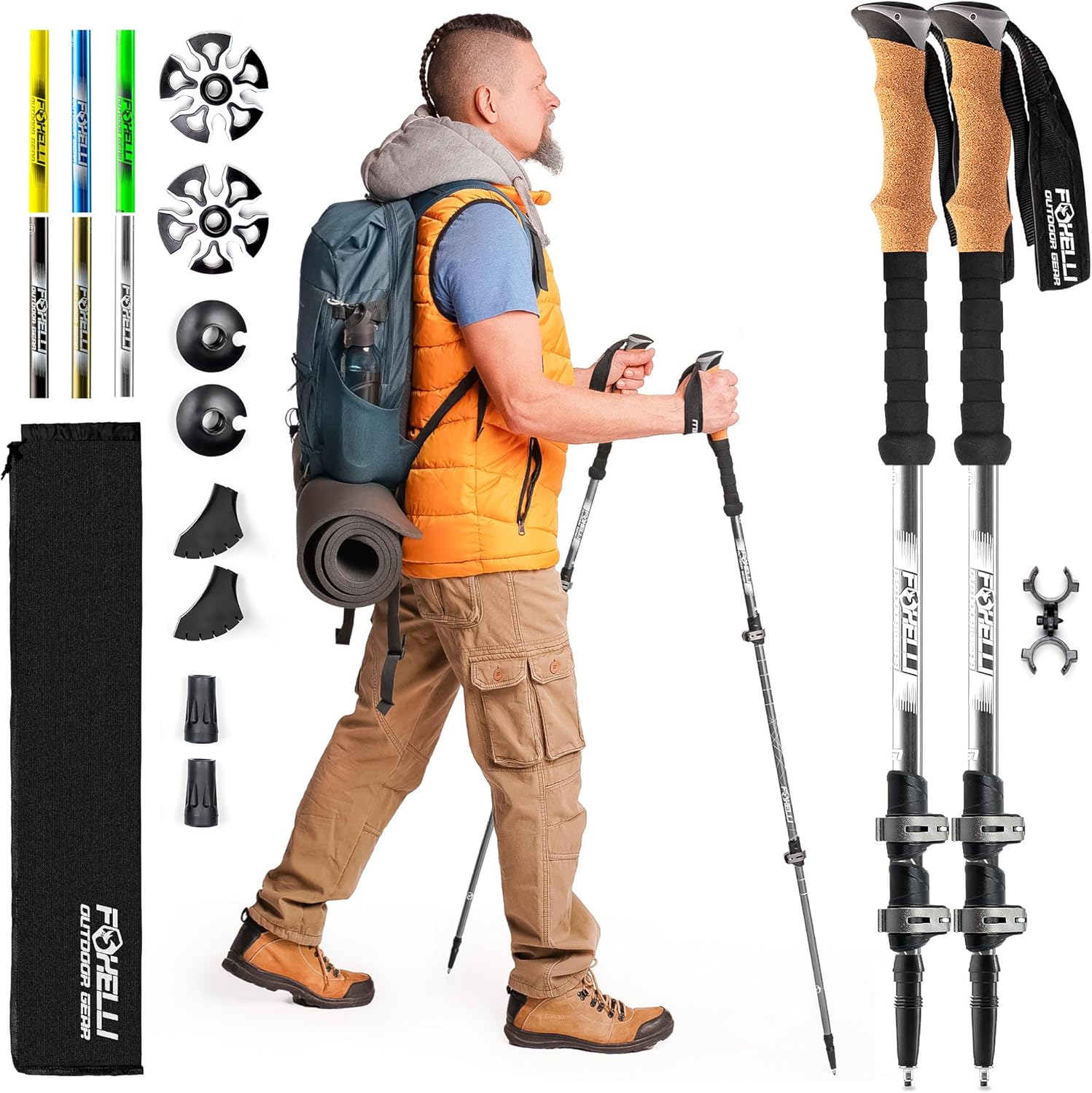 Lightweight Collapsible Foxelli Trekking Poles with Cork Grips & Accessories Lightweight Collapsible Foxelli Trekking Poles with Cork Grips & Accessories