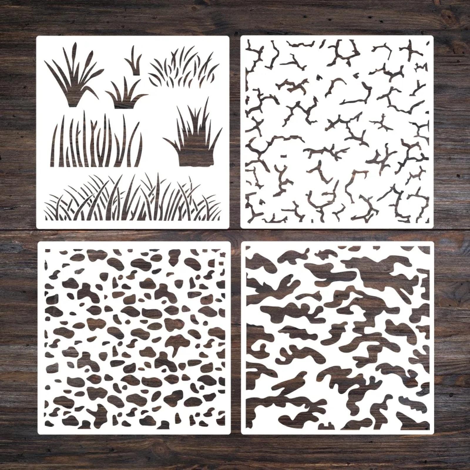Pochoir pour bois et décoration d'intérieur lot de 4 motifs 30x30 cm pour loisirs créatifs