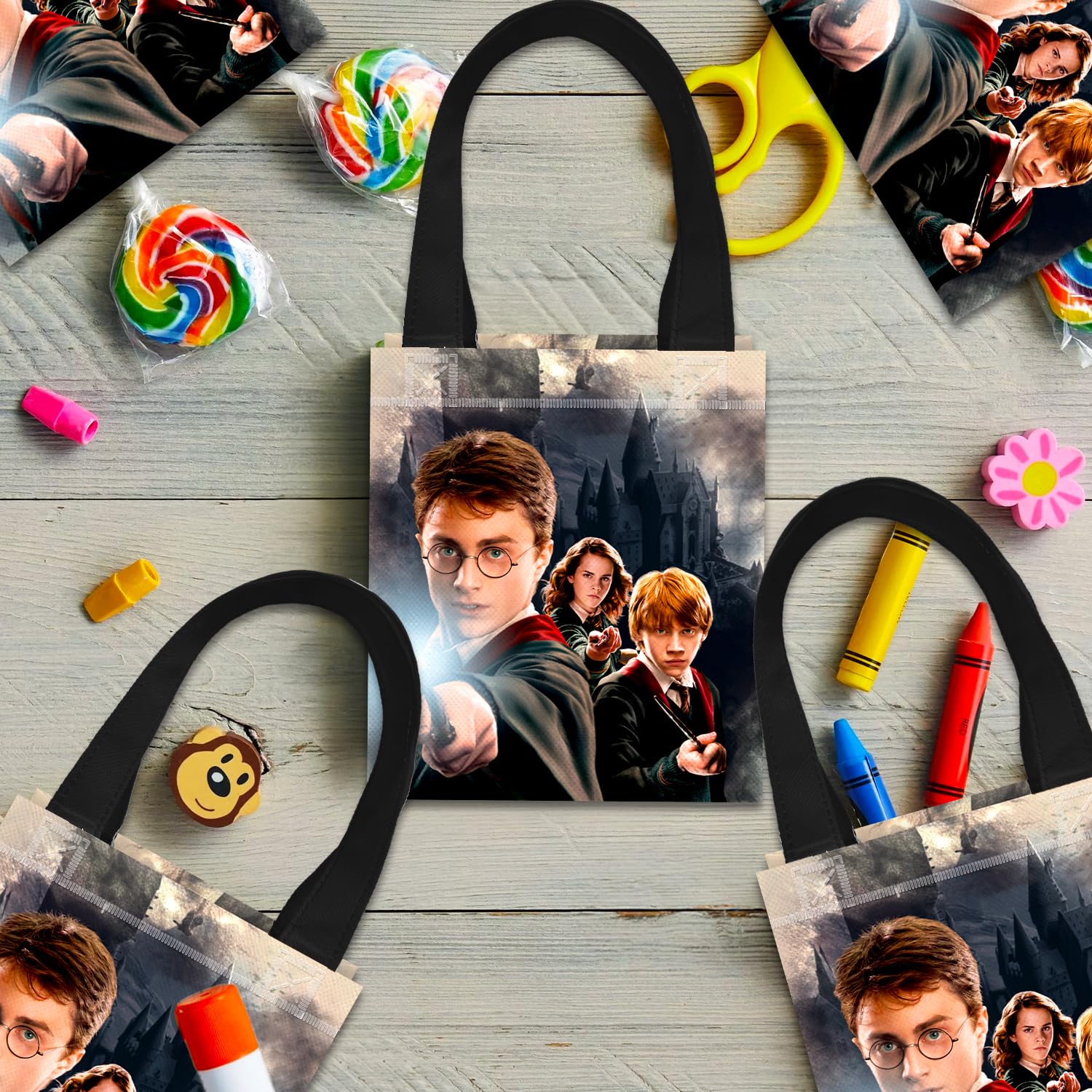 Harry Potter Party Favor Bags Set – 24 Pack 8" Hogwarts Goodie Bags for Kids Bulk Reusable Mini Totes | Harry Potter Birthday Party Supplies