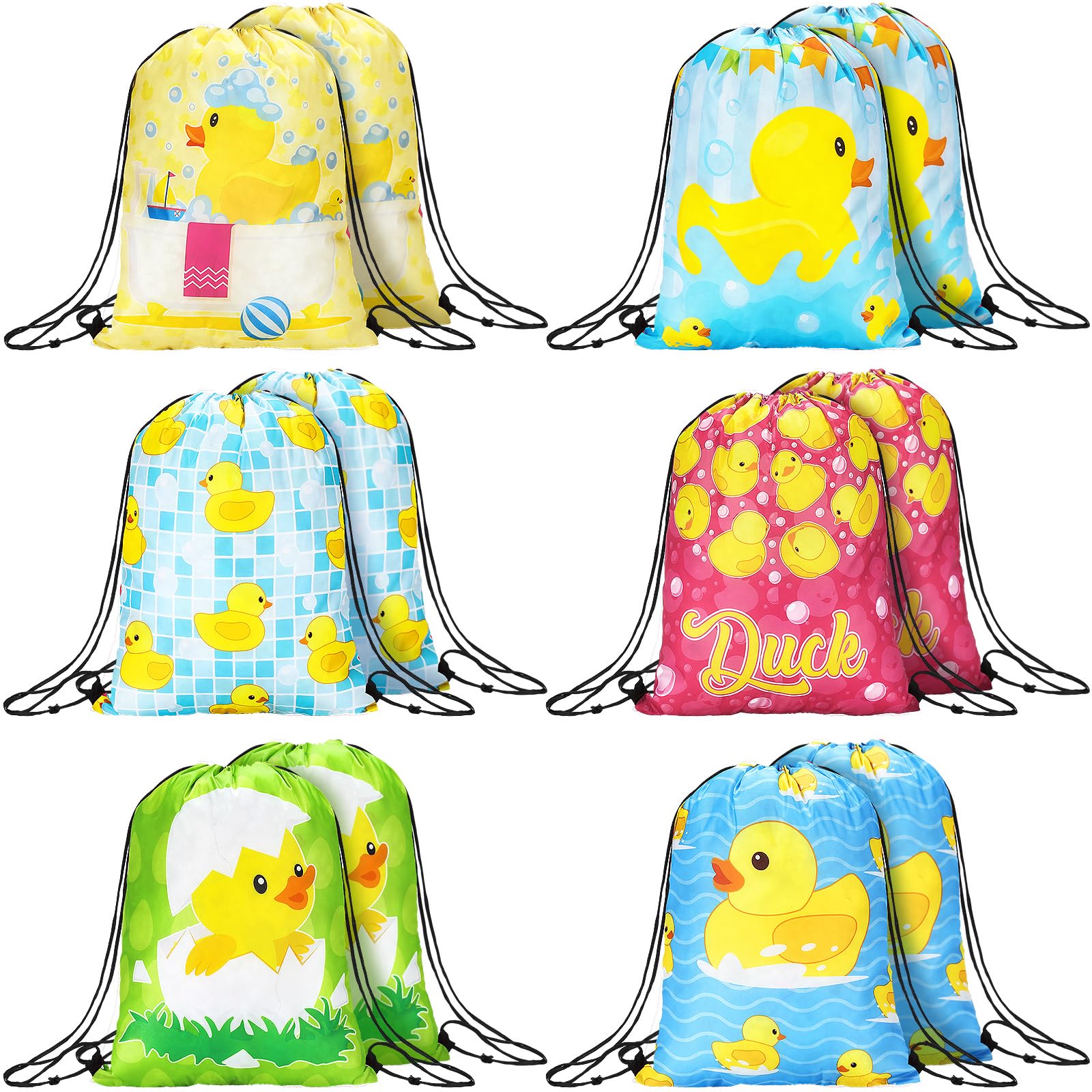 Dansydaisy 12 Pcs Duck Gift Bag Gift Duck Party Favors Goodie Bags Reusable Drawstring Backpack for Birthday Party Candy Treat Baby Shower Decoration