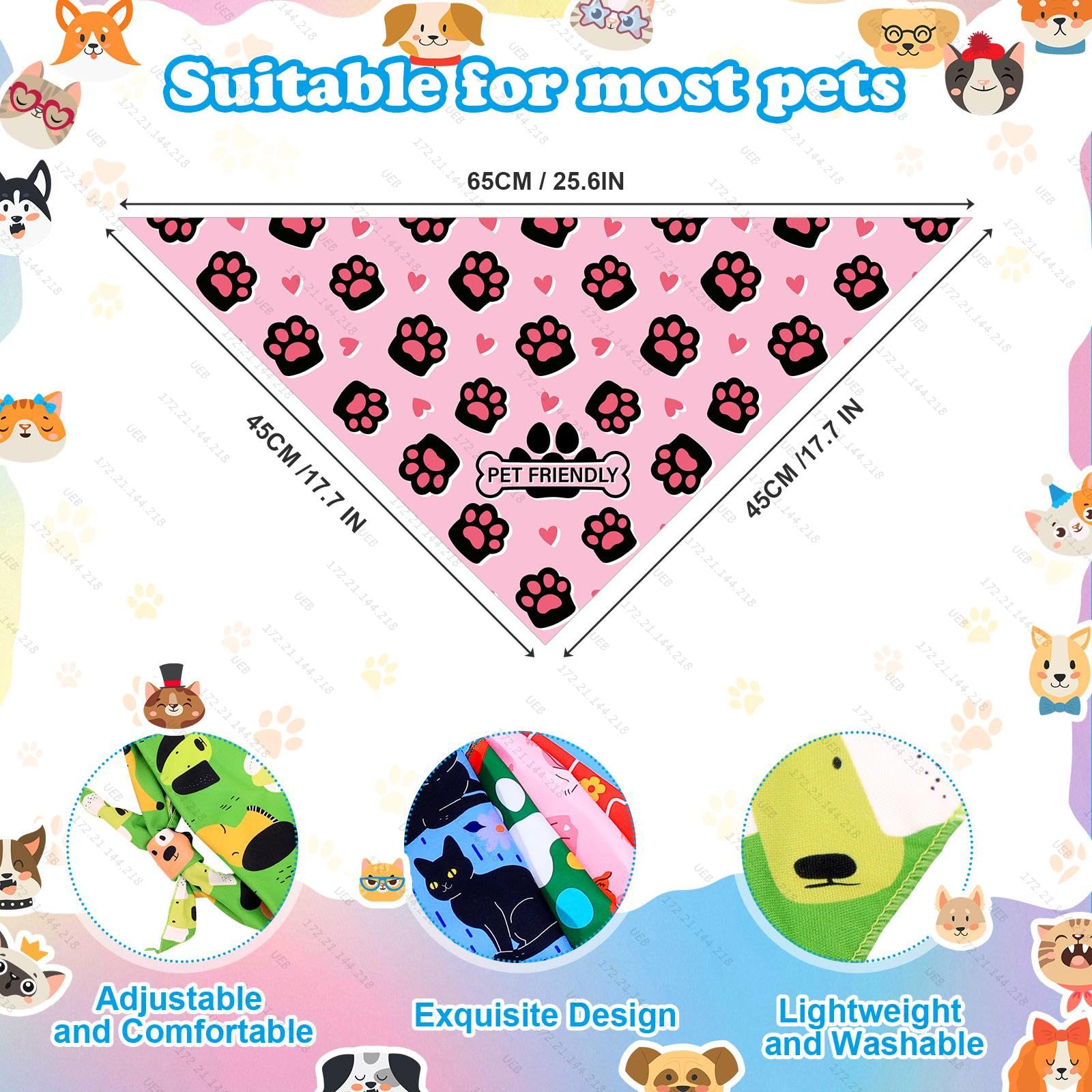 Lot de 60 bandanas pour chien - Triangle doux - En polyester - Avec motif floral - Longueur réglable - Pour animaux de compagnie - Pour chiens et chats - Vacances - Festival