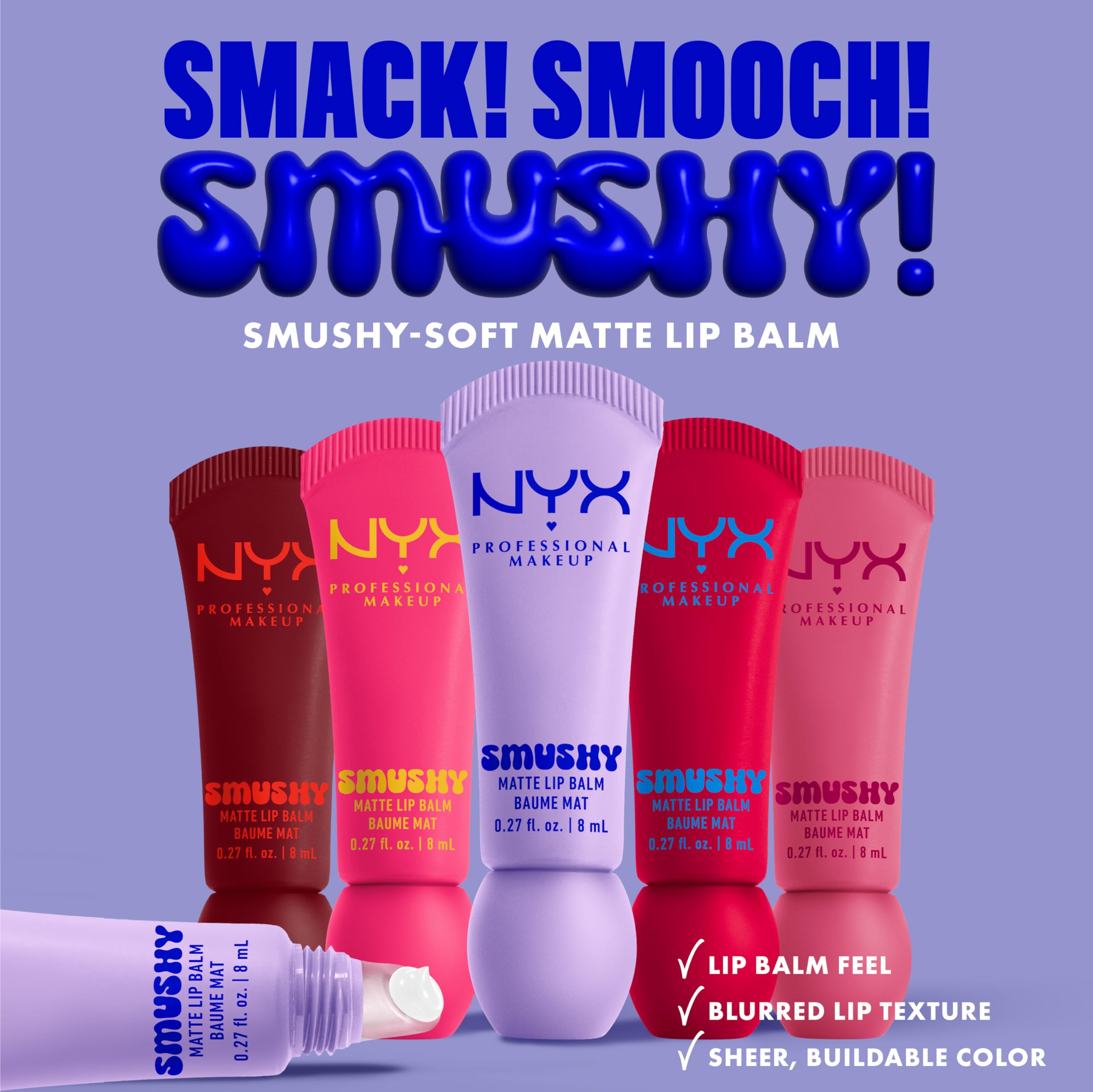 NYX Professional Makeup Balsamo Labbra Profumato, Labbra Morbide e Idratate, Effetto Soft Matte, Con Polvere di Riso di Mochi e Ceramidi, Smushy Matte, Tonalità: Swipe Sesh, 8 ml