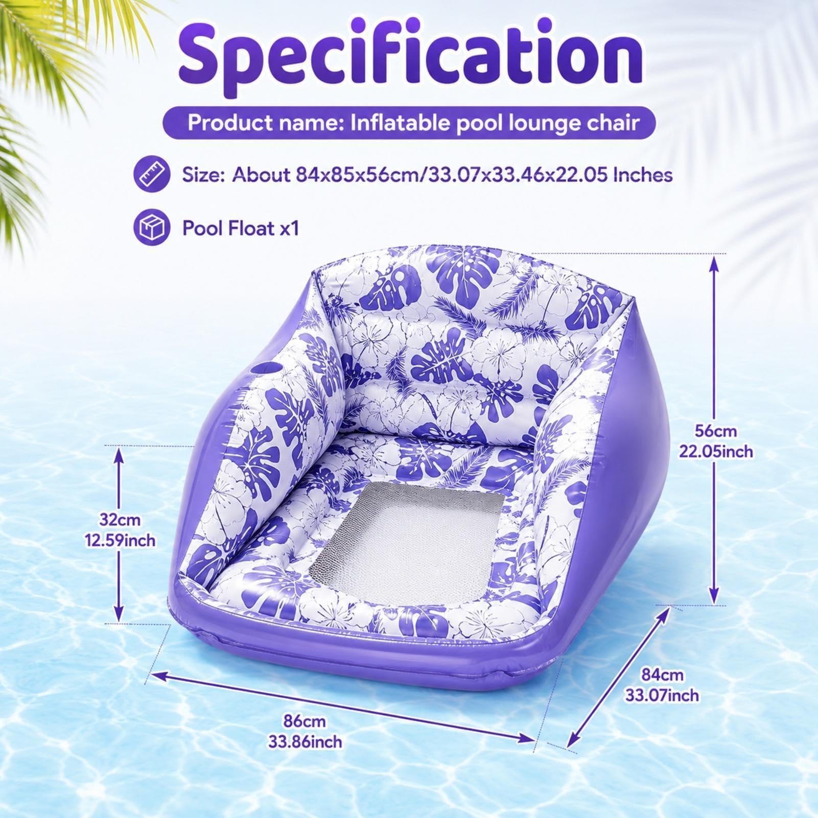Chaise longue gonflable pour piscine – Canapé flottant polyvalent et hamac flottant | Siège ergonomique en maille rafraîchissante pour un confort durable | PVC robuste pour une utilisation en
