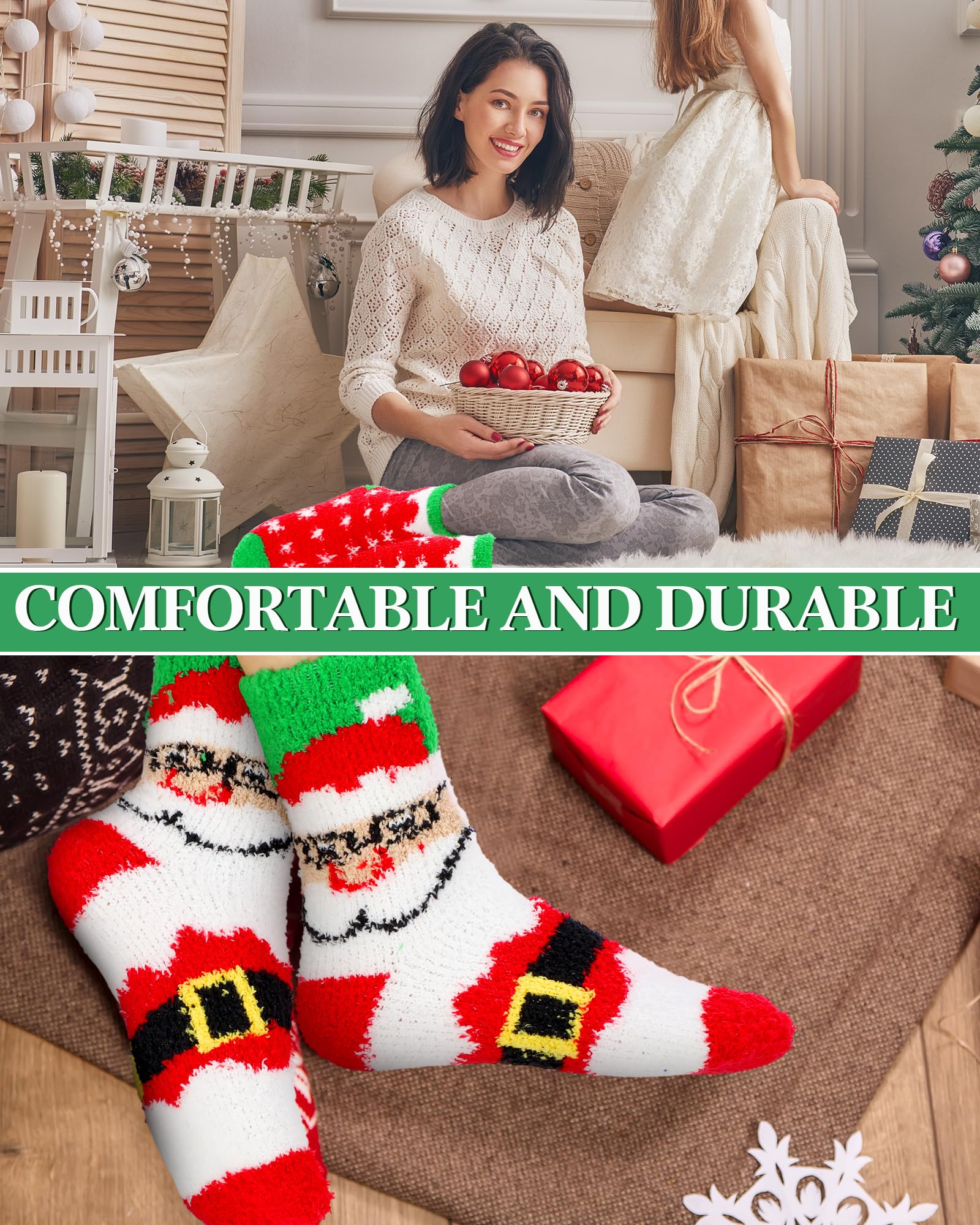 Hicarer 50 pares de calcetines peludos de Navidad a granel, calcetines cálidos de invierno suaves y esponjosos para mujeres, regalos de Navidad