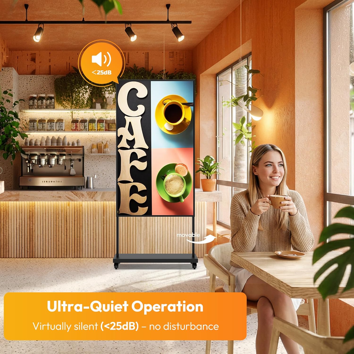 55 inch Digital Signage Display for Shop Window, 2500 Nits High Brightness, 1080P LCD Screen, Auto Brightness Light Sensor, Remote Control and APP Control, High Temperature Resistant, HDMI/USB/WiFi
