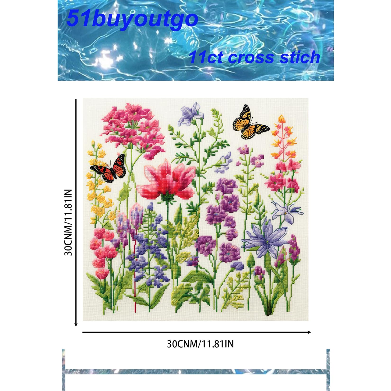 BEAYIOU Kit Punto Croce Fiori Colorati 30,5x40,6 Cm | Tela Prestampata 11ct Per Adulti E Principianti | Fai Da Te Con Cornice Esclusa