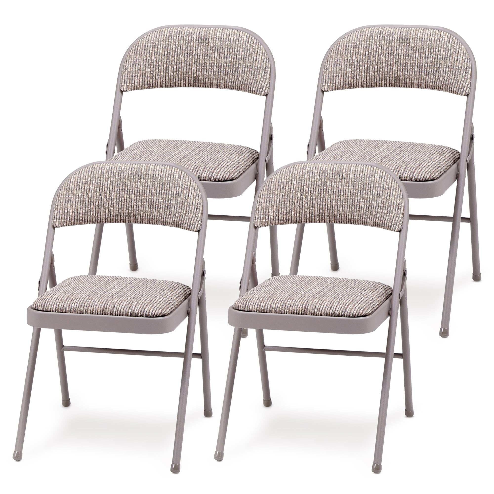 MECO 4-Pack Steel Frame Folding Dining & Event Chairs, Chicory Lace Motif Upholstery, Beige - Foldable Seating with Cushioned Seat and Padded Back for Kitchen, Parties or Game Tables