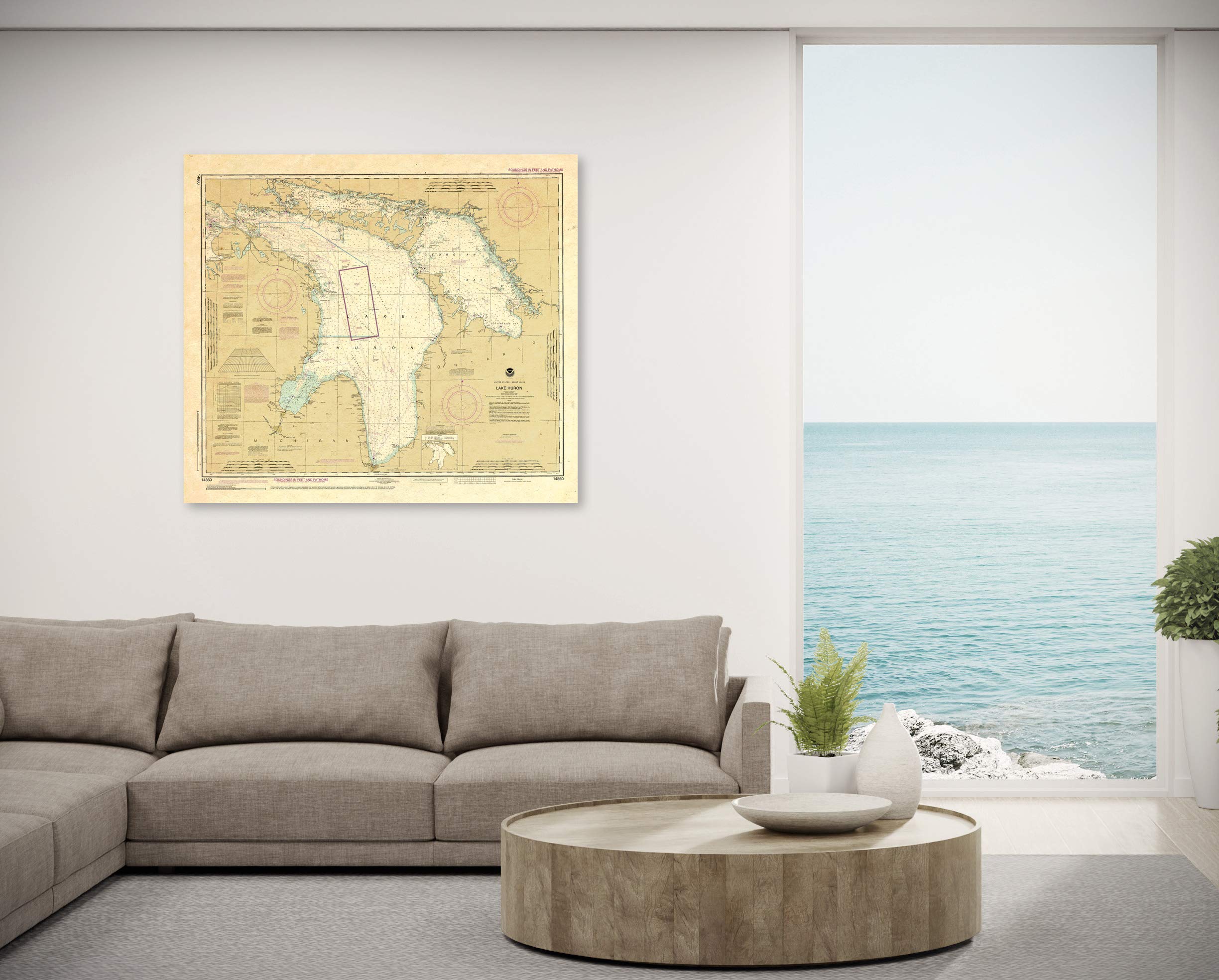 Paradise Cay Publications, Inc. Antiqued NOAA Chart 14860: Lake Huron