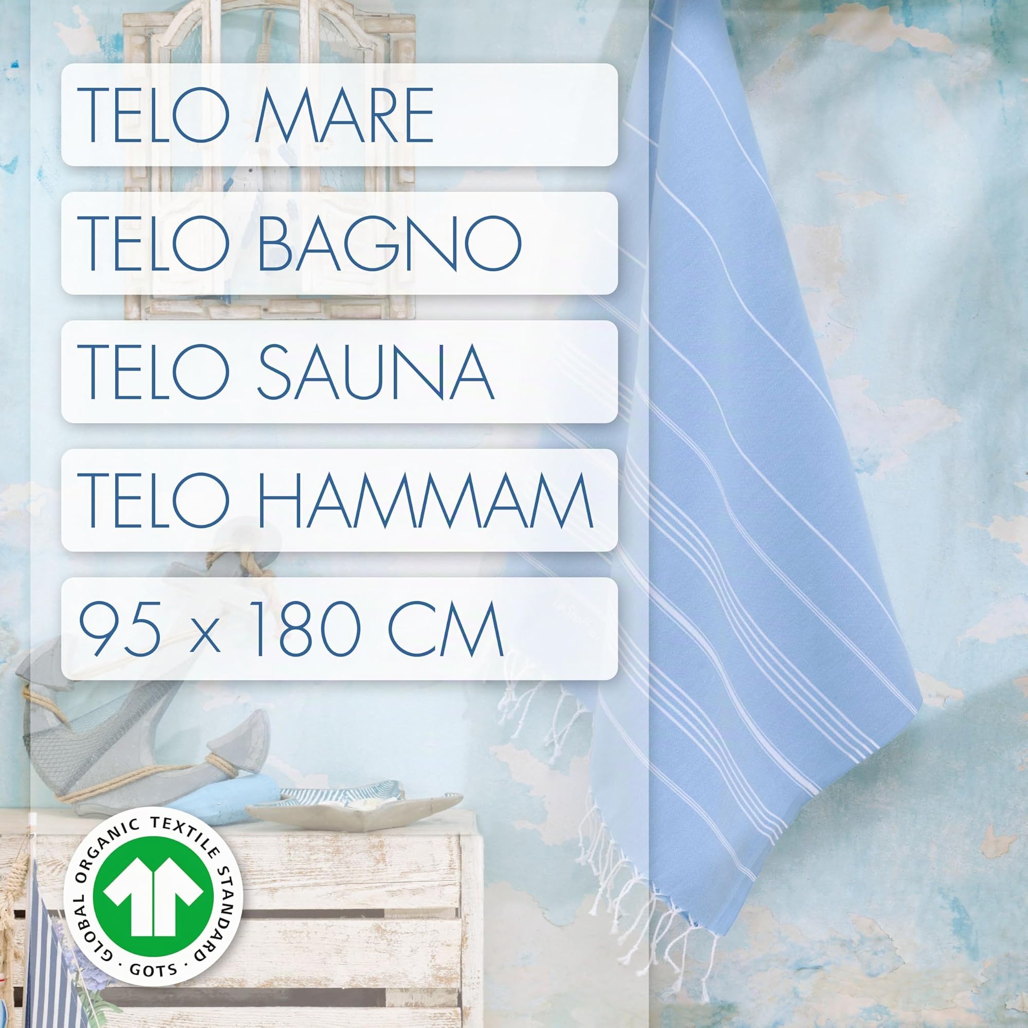 LeStoff Panno per hammam di alta qualità, versatile, sostenibile, assorbente e ad asciugatura rapida, 100% cotone biologico, spiaggia, bagno, doccia, yoga, spa e da viaggio (95 x 180 cm, blu chiaro)