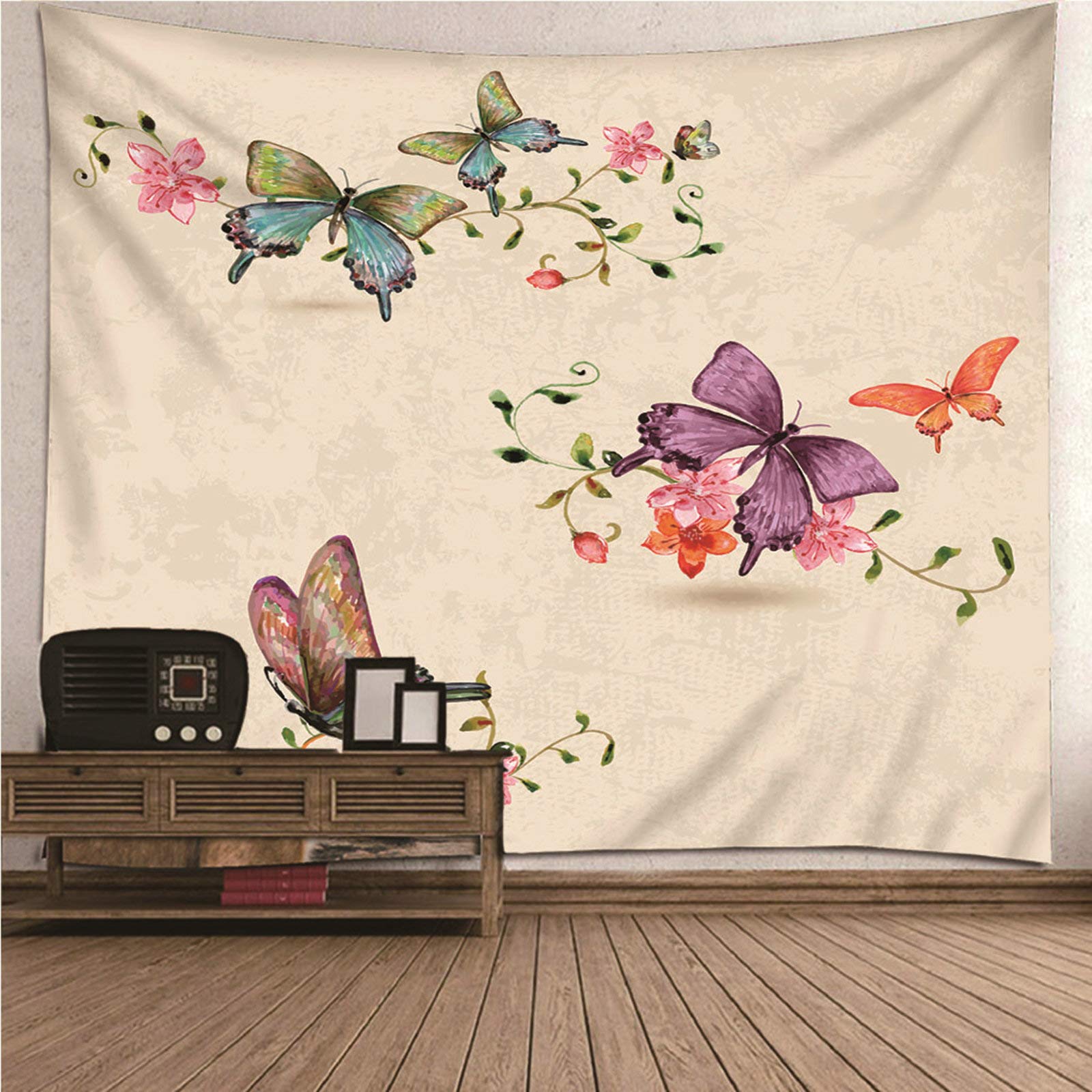 Tapiz de pared moderno KnSam de mariposas y flores decorativas lavables para el hogar