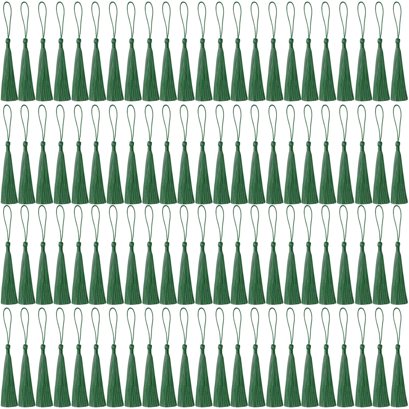 MUXGOA 150 Pcs Bookmark Tassels for Crafts,Key Chain Mini Tassels for Jewelry Making &amp; Graduation Book Marks(Dark Green)