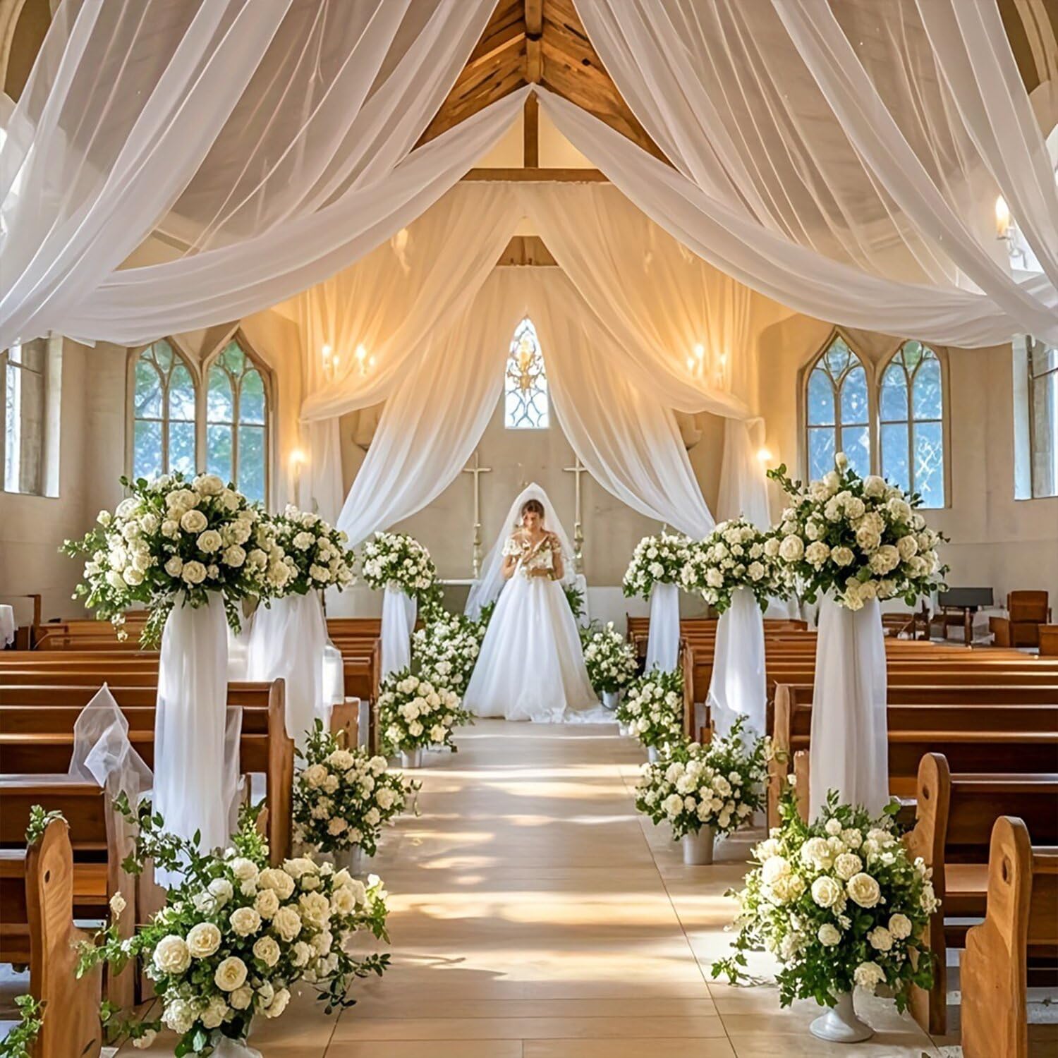 Tenture Mariage Voilage Blanc Arche 75cmx8m Tulle Organza Drapé Décoration Cérémonie