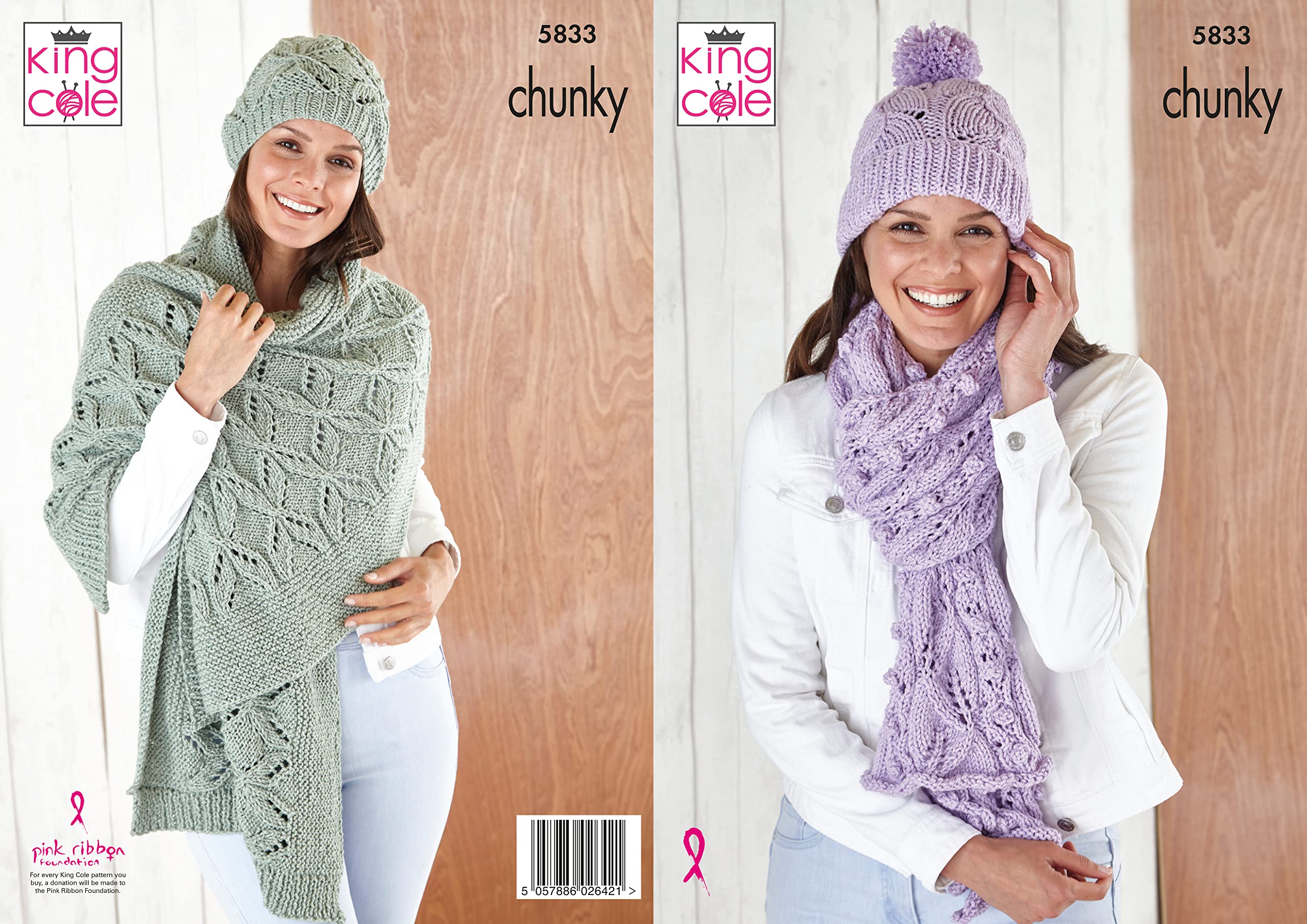 King Cole 5831 Knitting Pattern Womens Hat Scarf Beret Shawl in Subtle Drifter Chunky, Multi, One Size
