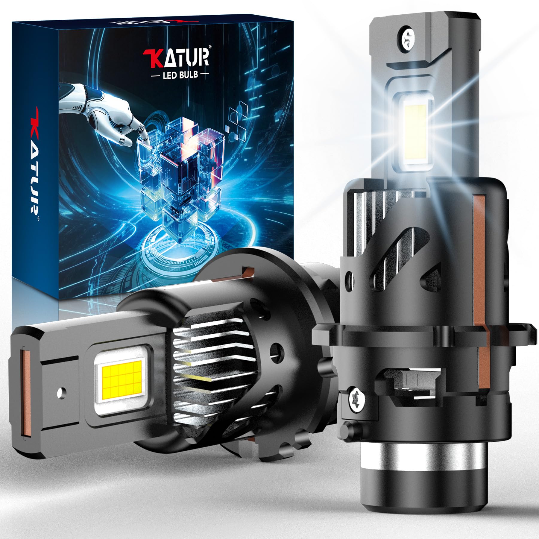 KATUR Bombillas D2S LED 800% Brillante, 30000LM 6500K Blanco Xenón 1:1 Bombillas D2S LED Plug and Play, Paquete de 2