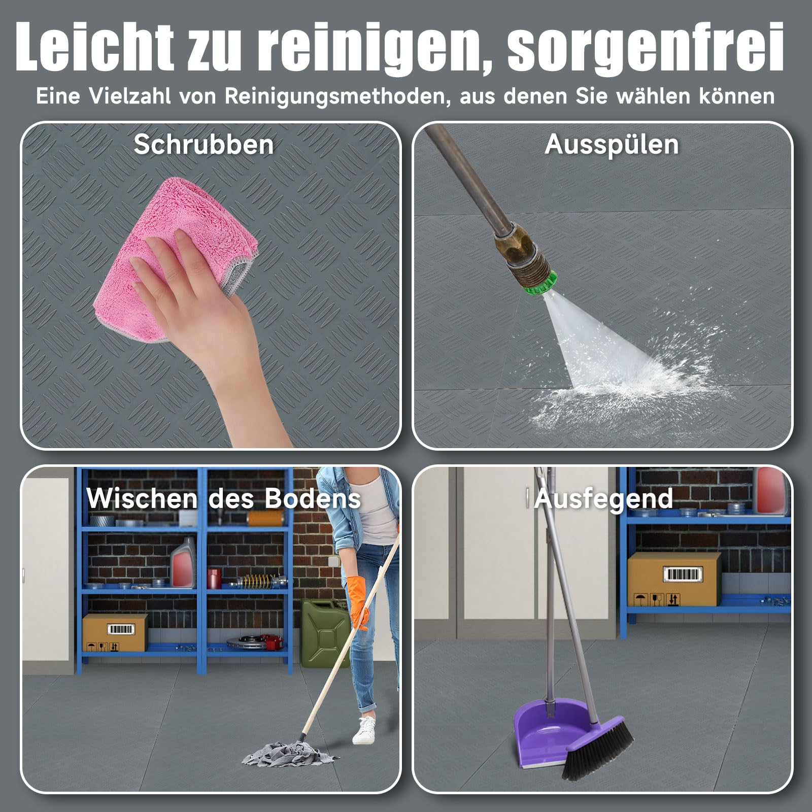 Lot de 20 dalles de sol garage en PVC - 40 x 40 cm - Dalles emboîtables - Carreaux antidérapants de 18 mm - Résistant - Gris