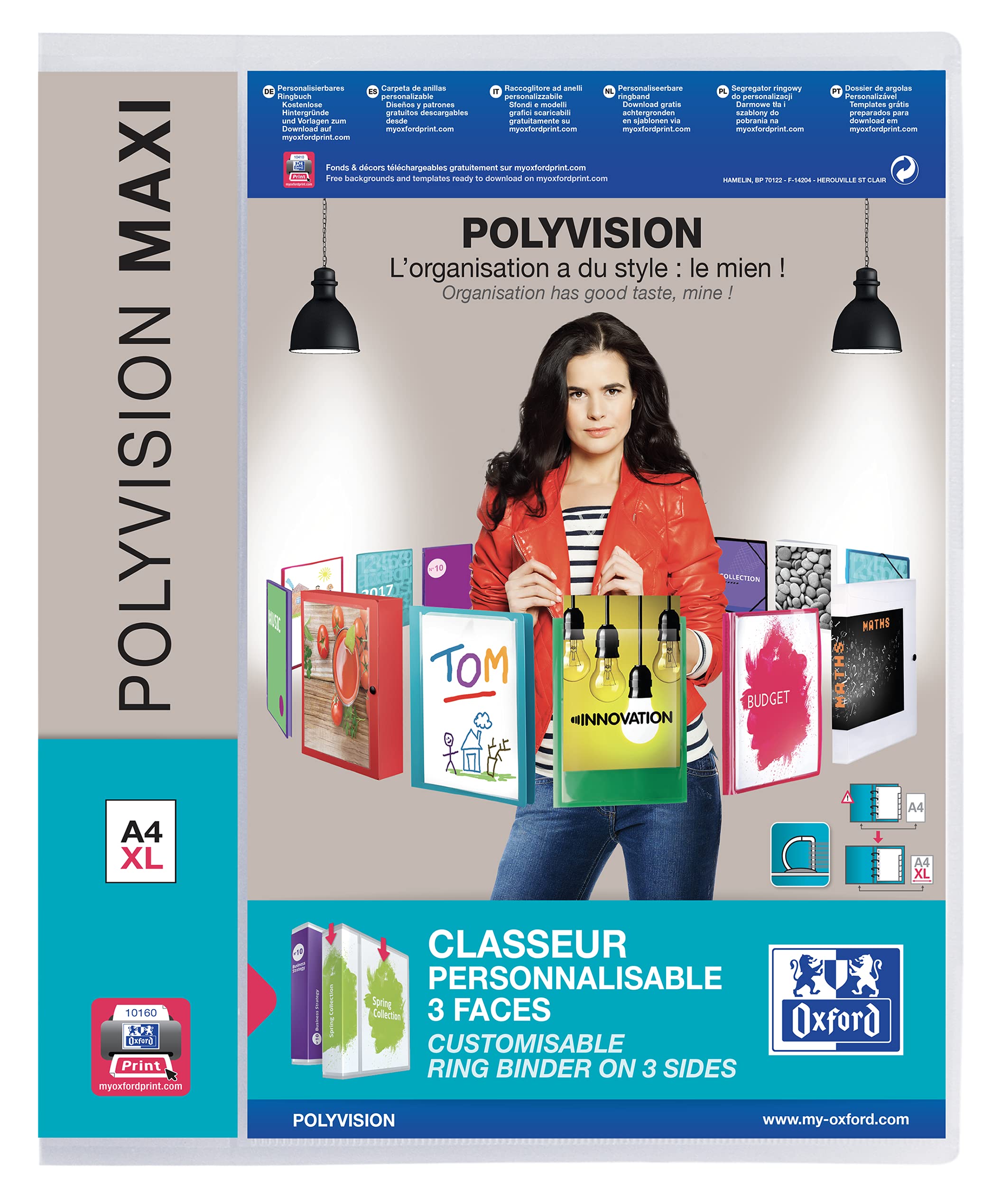 Oxford Ringbuch A4, polyvision maxi, 4 Ringe, 4,5 cm Rücken, transp., 10 Stück