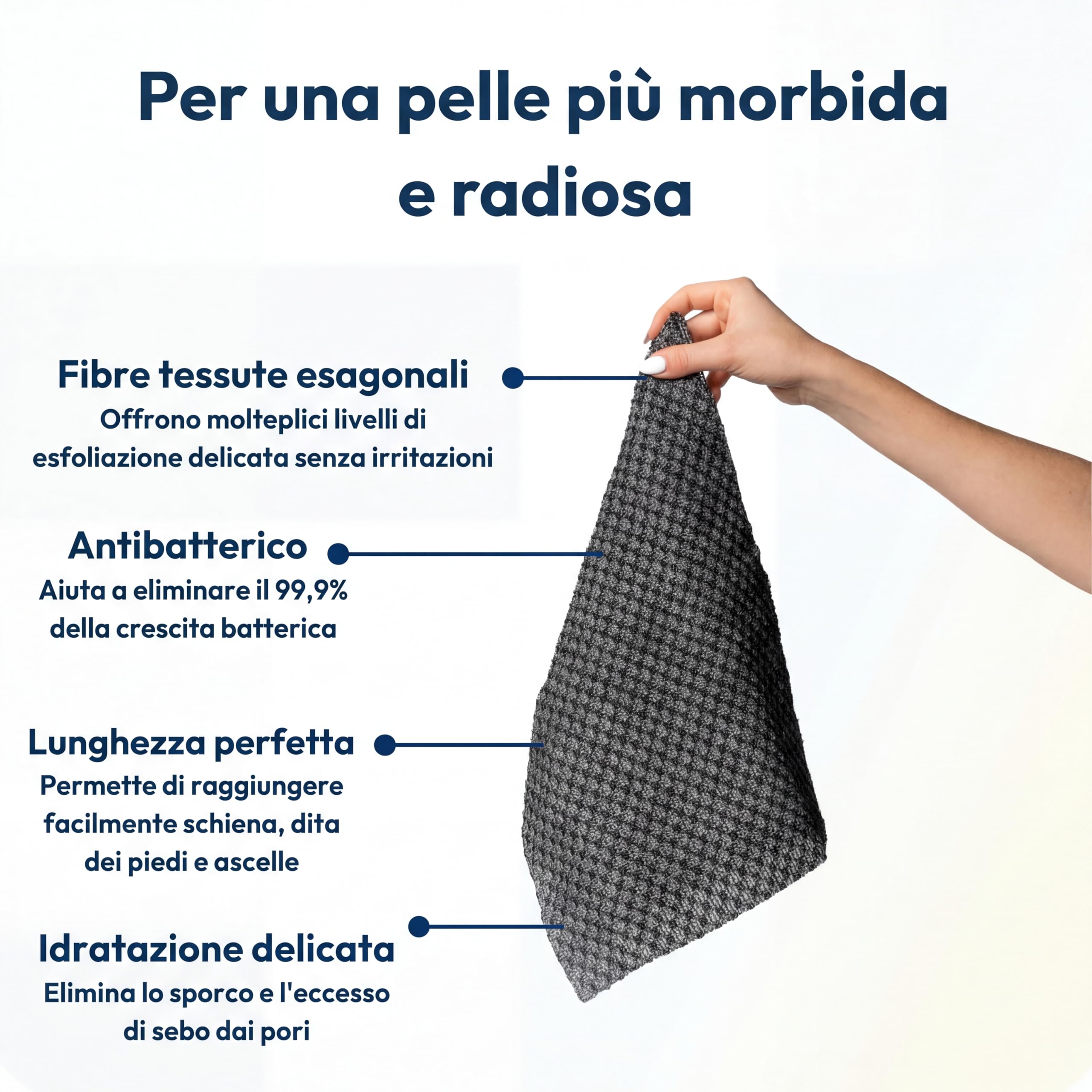 Aquemis asciugamano esfoliante 1/3/5 Pezzi scrubber corpo lungo 100 cm doppia faccia quick dry con fibra di bambù e ioni d’argento panno doccia unisex per bagno e doccia