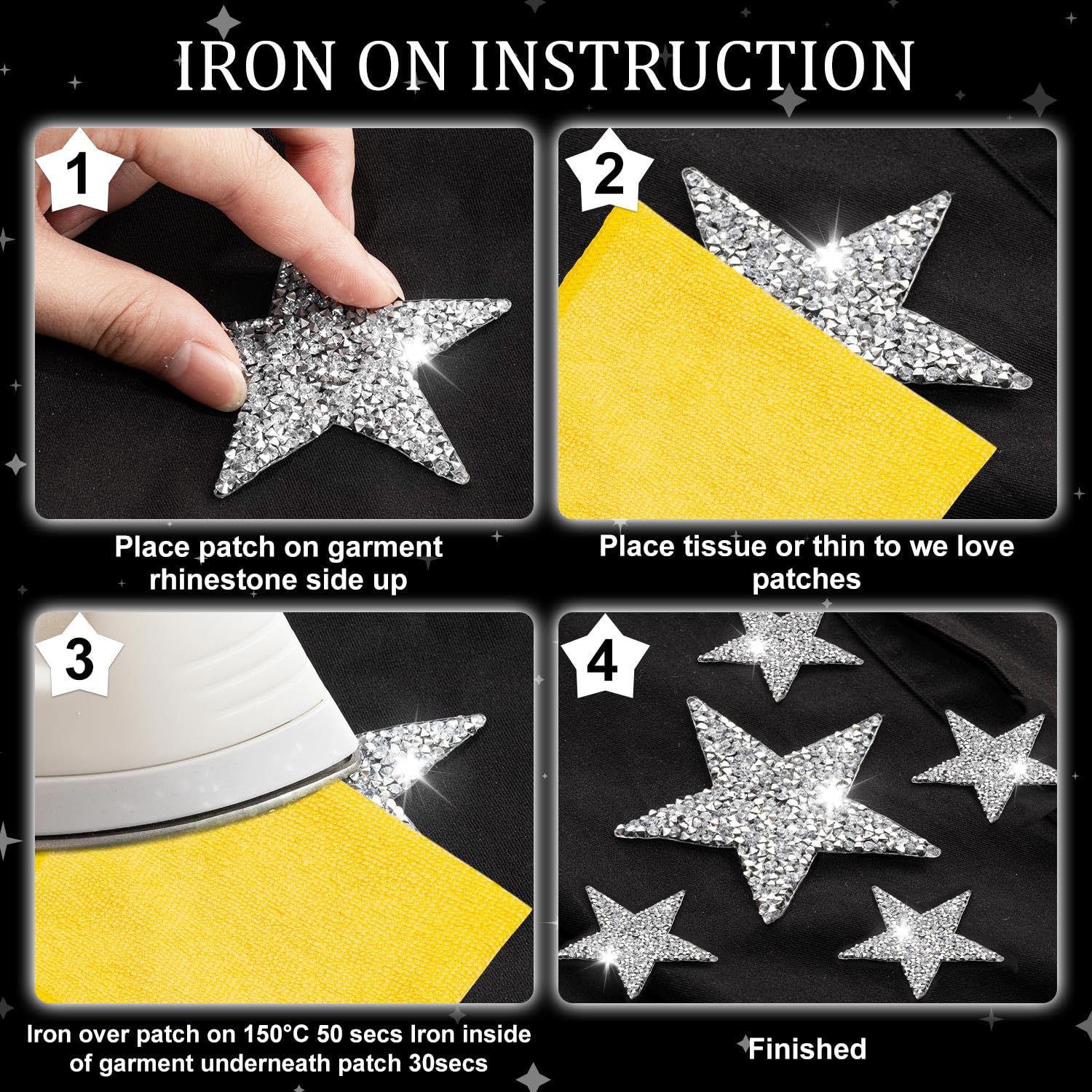 Lot de 10 autocollants en forme d'étoile à paillettes - 12,5 cm