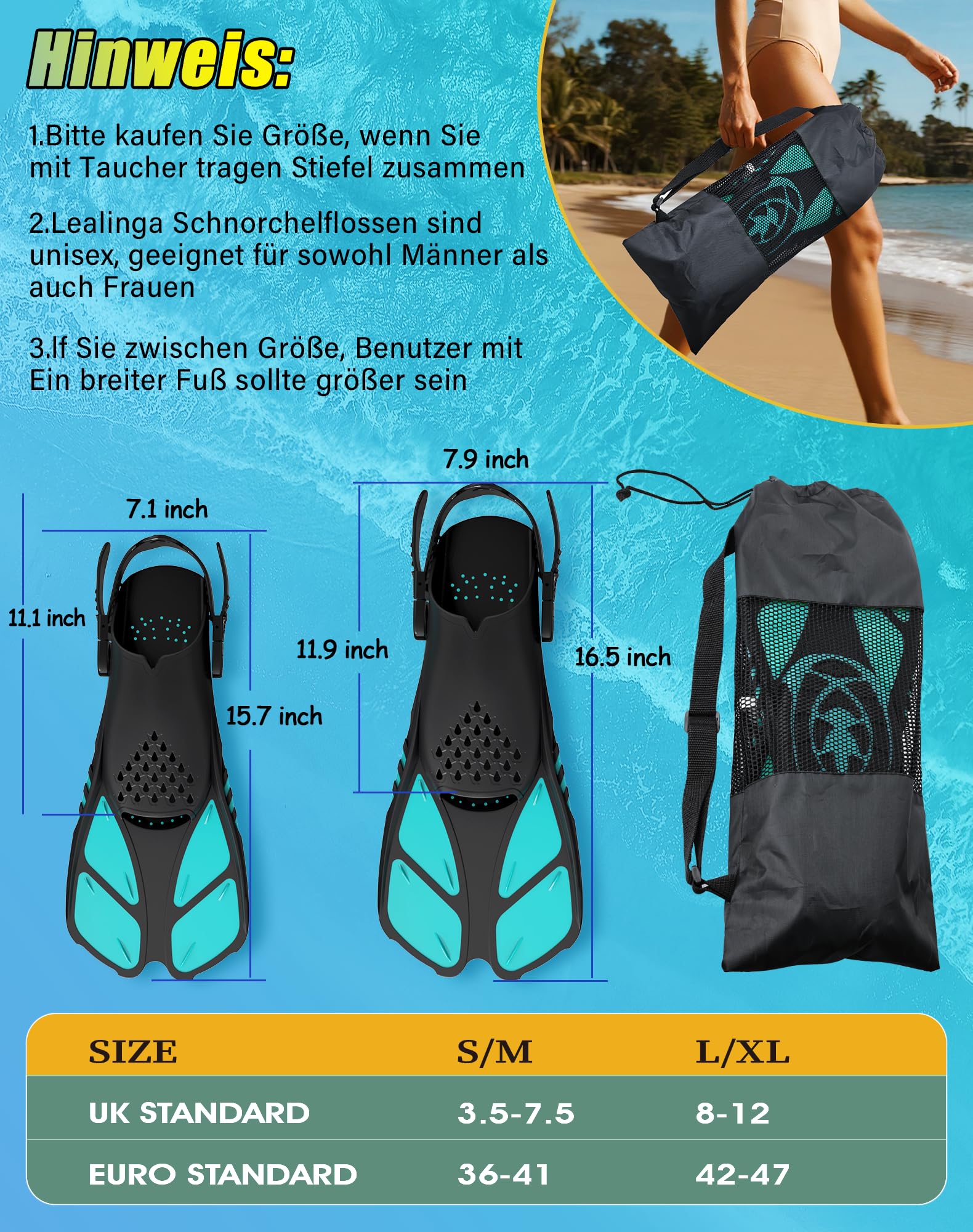 Schnorchelflossen, Flossen Verstellbar Erwachsene Reisegröße Schwimmflossen Unisex Taucherflossen für Erwachsene Männer Frauen Kinder Offene Ferse Trainingsflossen mit Netztasche