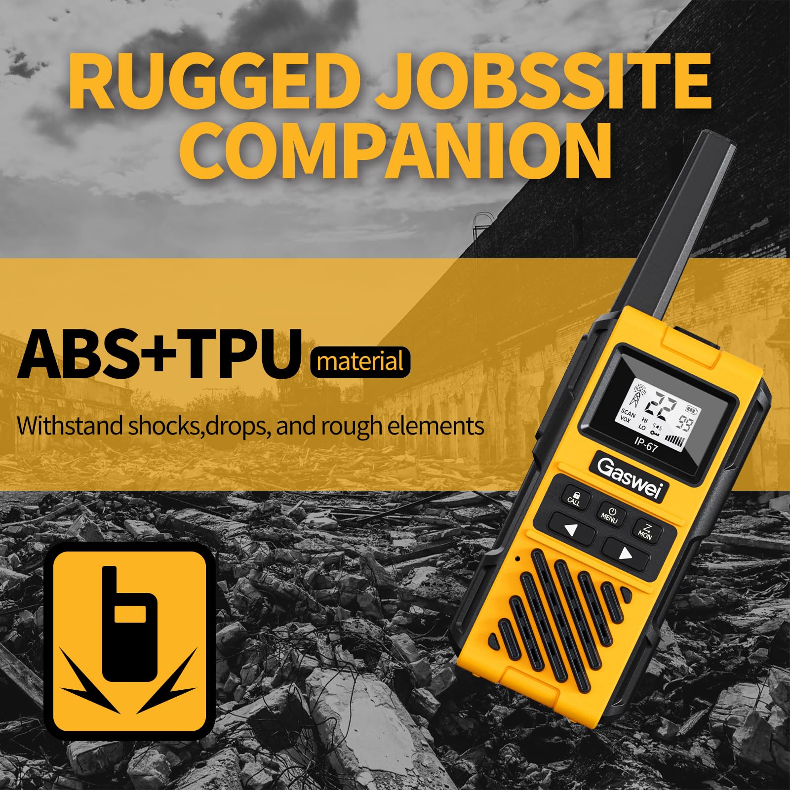 Gaswei G1pro Walkie Talkies Long Range for Adults, Rechargeable Heavy Duty Walkie Talkie with Doulbe PTT, 2 Way Radio, VOX for Farms, Warehouse, Fishing, Camping, Hunting - 4 Pack - 4