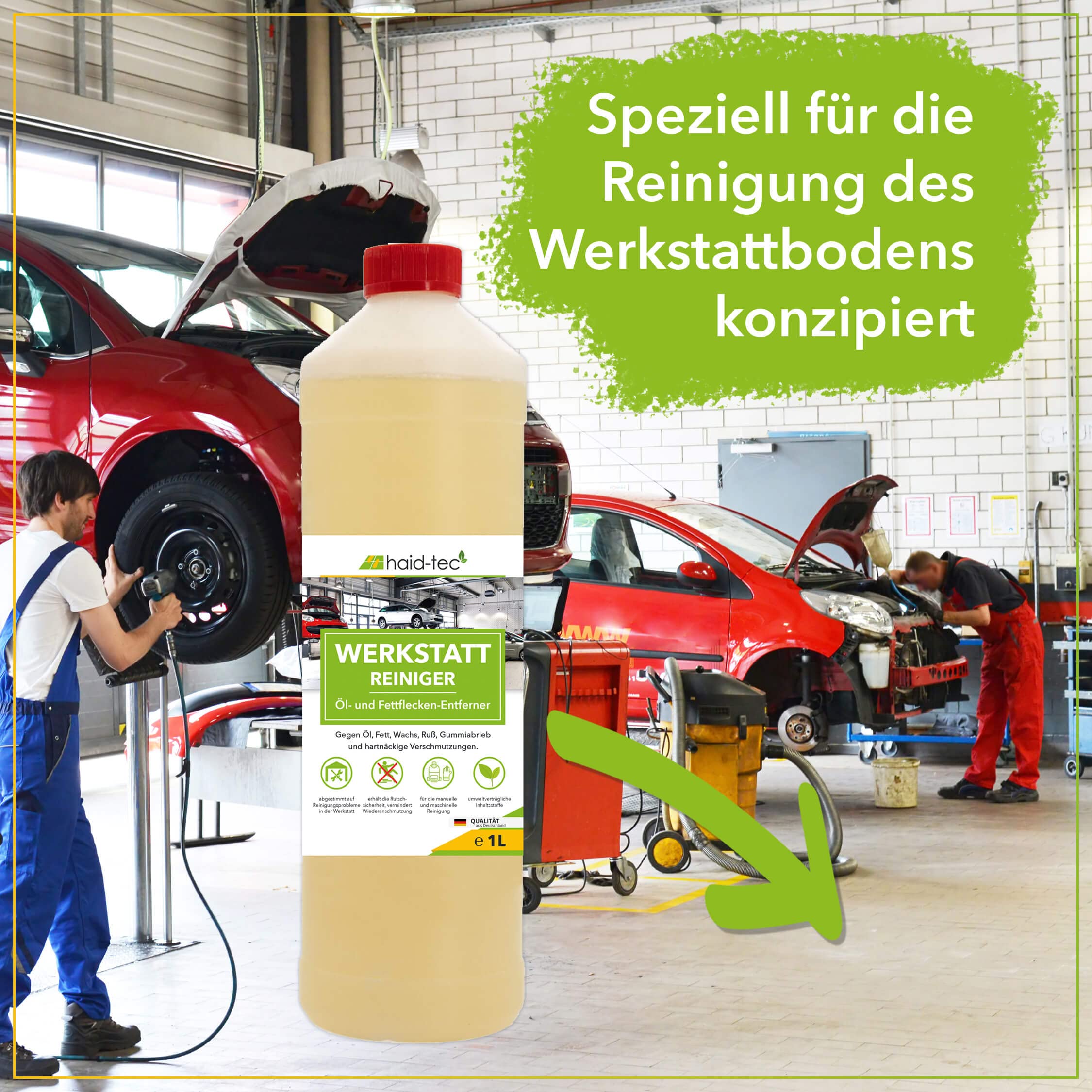 haid-tec Werkstatt Reiniger - Reinigungsmittel für Garagenboden, Werkstattboden - Ölfleckenentferner, Industriereiniger - Konzentrat - biologisch abbaubar - made in Germany (10 Liter)