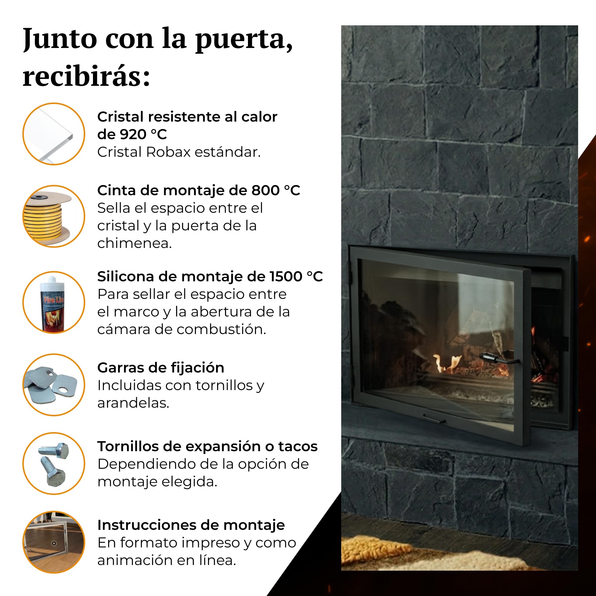 NM2 | Puertas Slimline a Medida | Marco Estrecho | para Chimenea, Estufa, Barbacoa y ahumador | Cristal vitrocerámico | Acero para chimeneas de Obra | Fabricación bajo Pedido