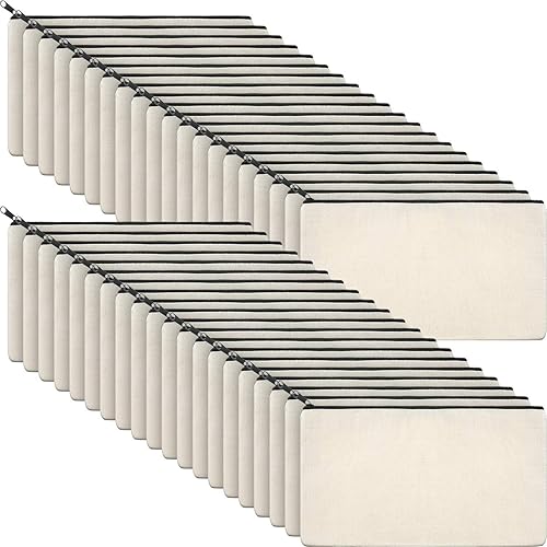 Outus Canvas Zipper Pouch Bags Canvas Pencil Pouch Blank Makeup Bags DIY Craft Bags Pencil Case Multipurpose Cosmetic Pouch for Cosmetic Toiletry