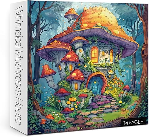 Rompecabezas de casa de hongos para adultos de 1000 piezas, rompecabezas de bosque mágico, rompecabezas de árbol de plantas caprichosas de fantasía