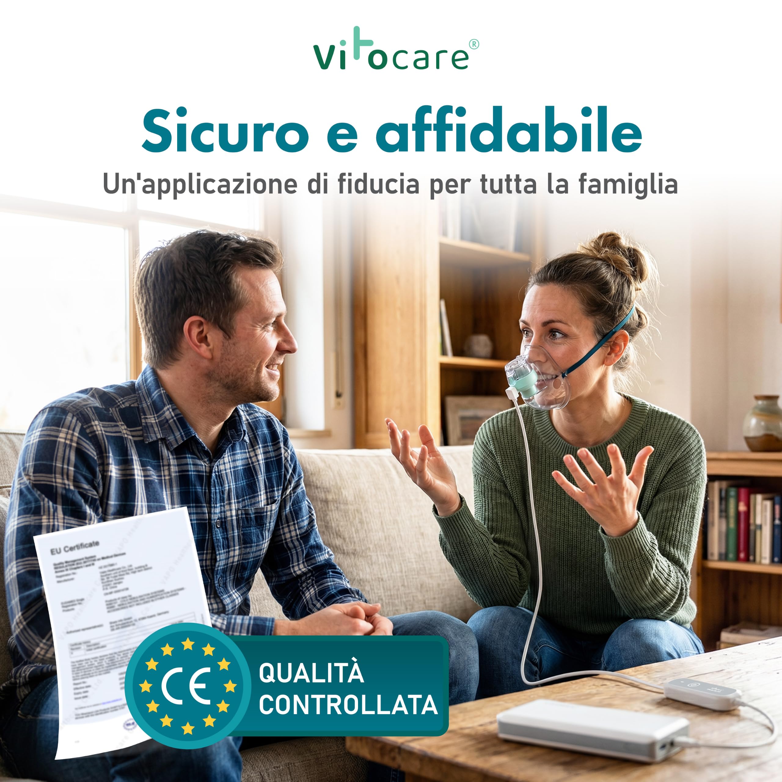 Nebulizzatore per adulti e bambini – vitocare VITOAIR Go 2.0, inalatore ultraleggero con 2 misure di maschera, USB-C e USB, portatile