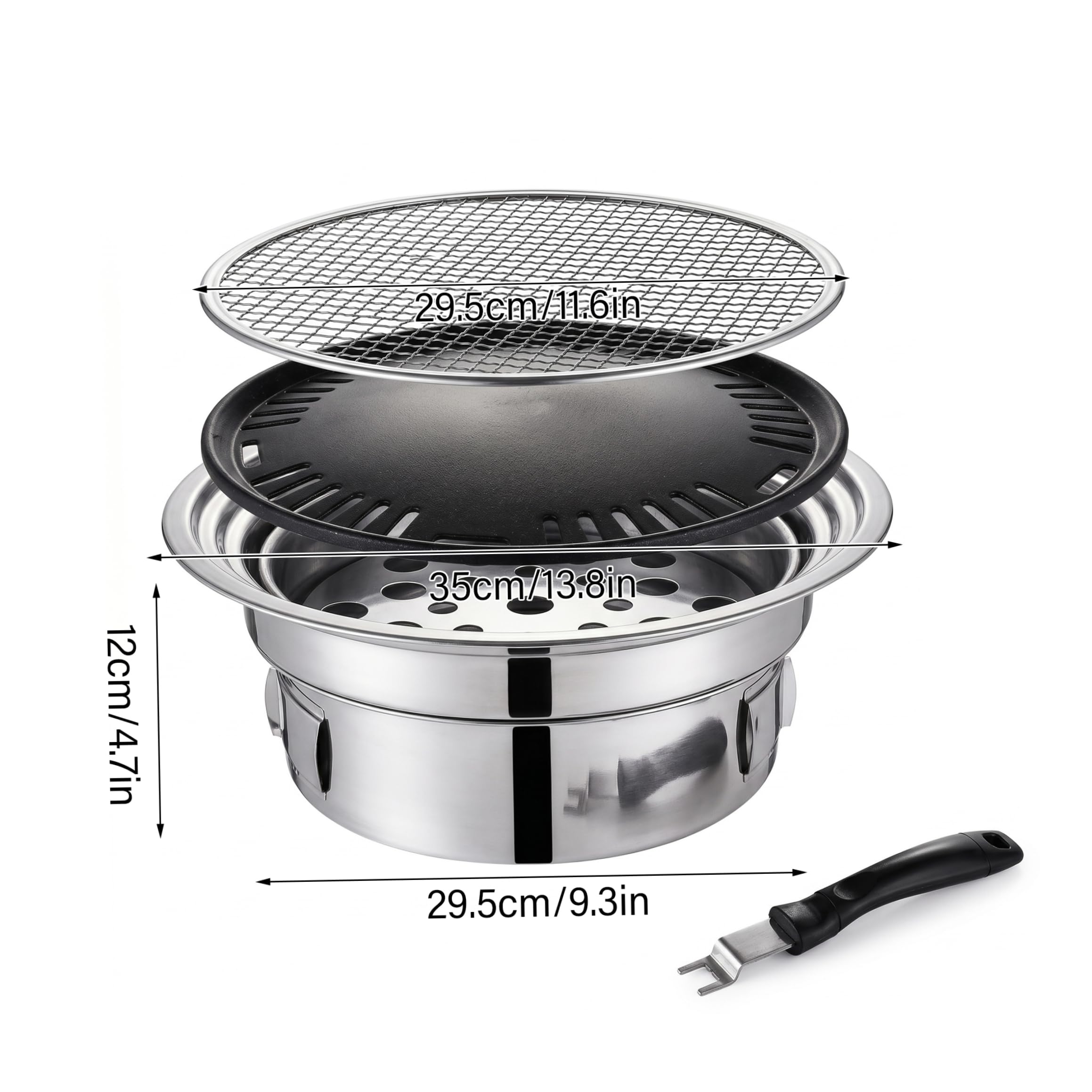 Barbecue Coreano Portatile, Barbecue a Carbone con Padella Antiaderente e Rete per Uso Interno ed Esterno, Coreano, a Carbone Portatile, Padella Antiaderente e Rete, Piccolo per