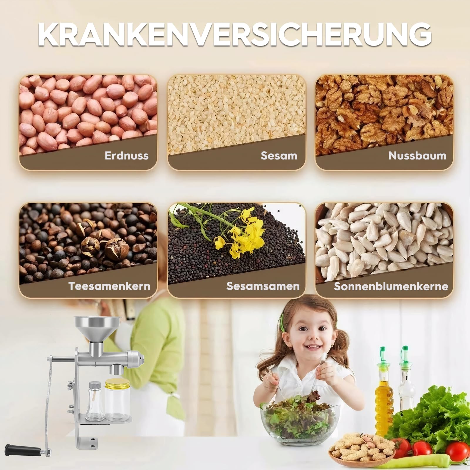Manuelle Ölpresse, ölpresse kaltpressung, handölpresse für Erdnuss-, Sesam-, Leinsamen- und Rapsöl zum physikalischen Pressen und kontinuierlichen Auspressen,Edelstahl-Ölextraktor